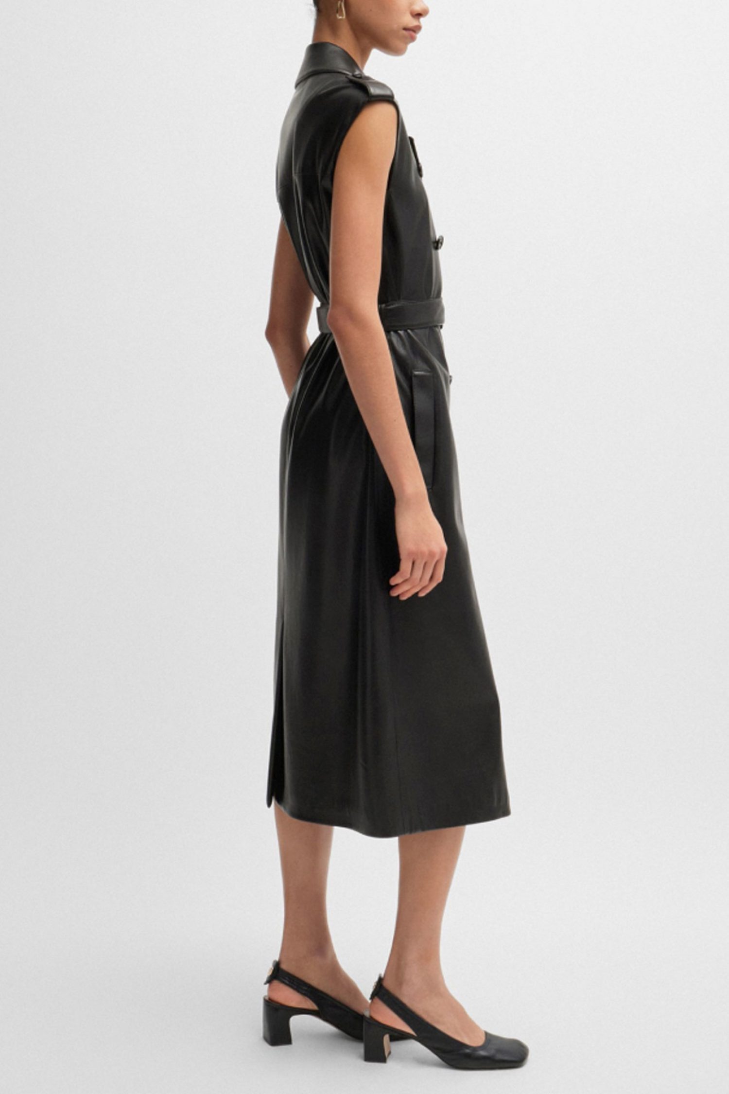 BOSS ΦΟΡΕΜΑ DUJETA ΑΜΑΝΙΚΟ ΓΙΑΚΑΣ ΠΕΤΟ ΣΤΑΥΡΩΤΟ ΖΩΝΗ FAUX LEATHER ΜΑΥΡΟ φωτογραφία