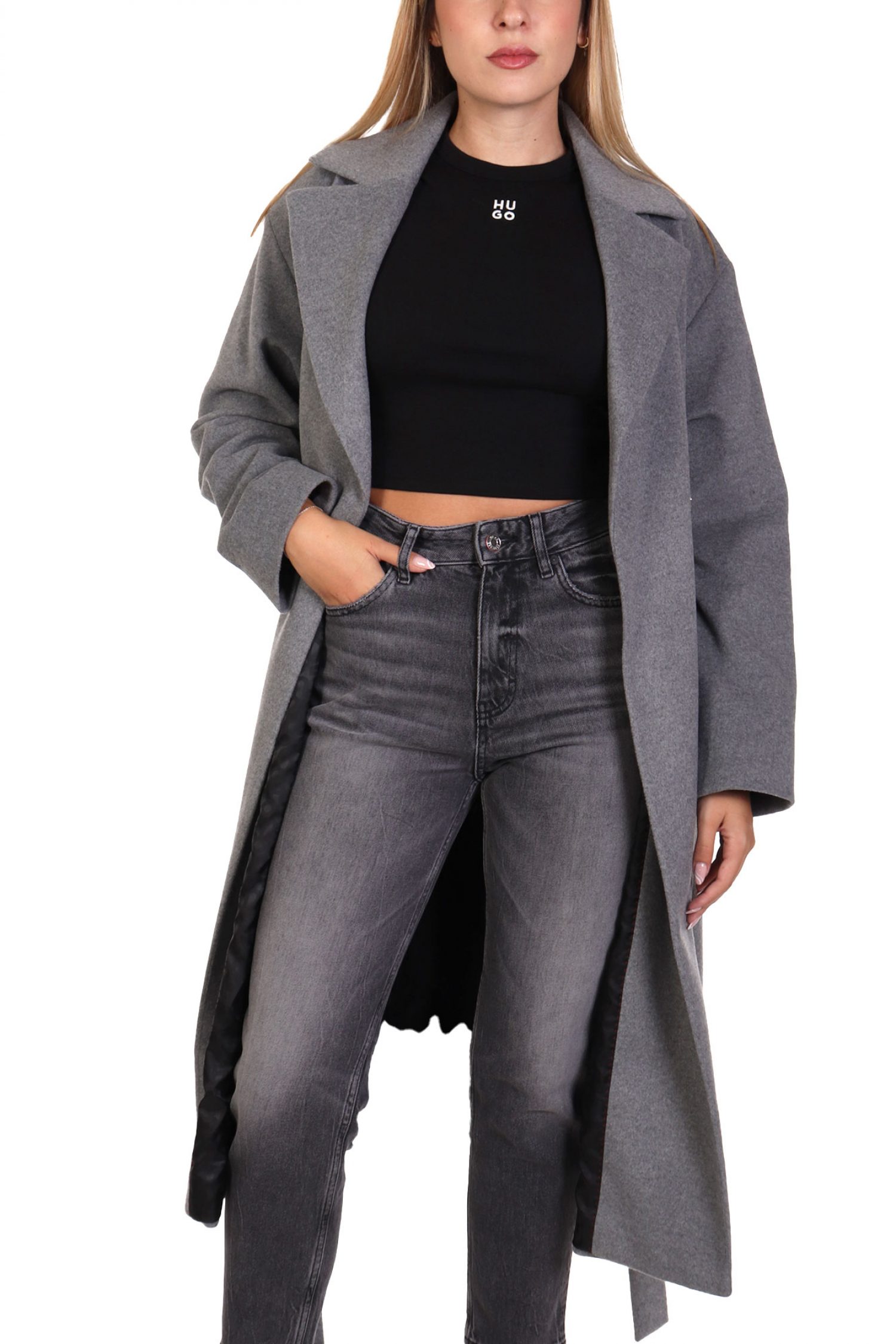 HUGO ΠΑΛΤΟ MABELLINA ΖΩΝΗ ΓΚΡΙ