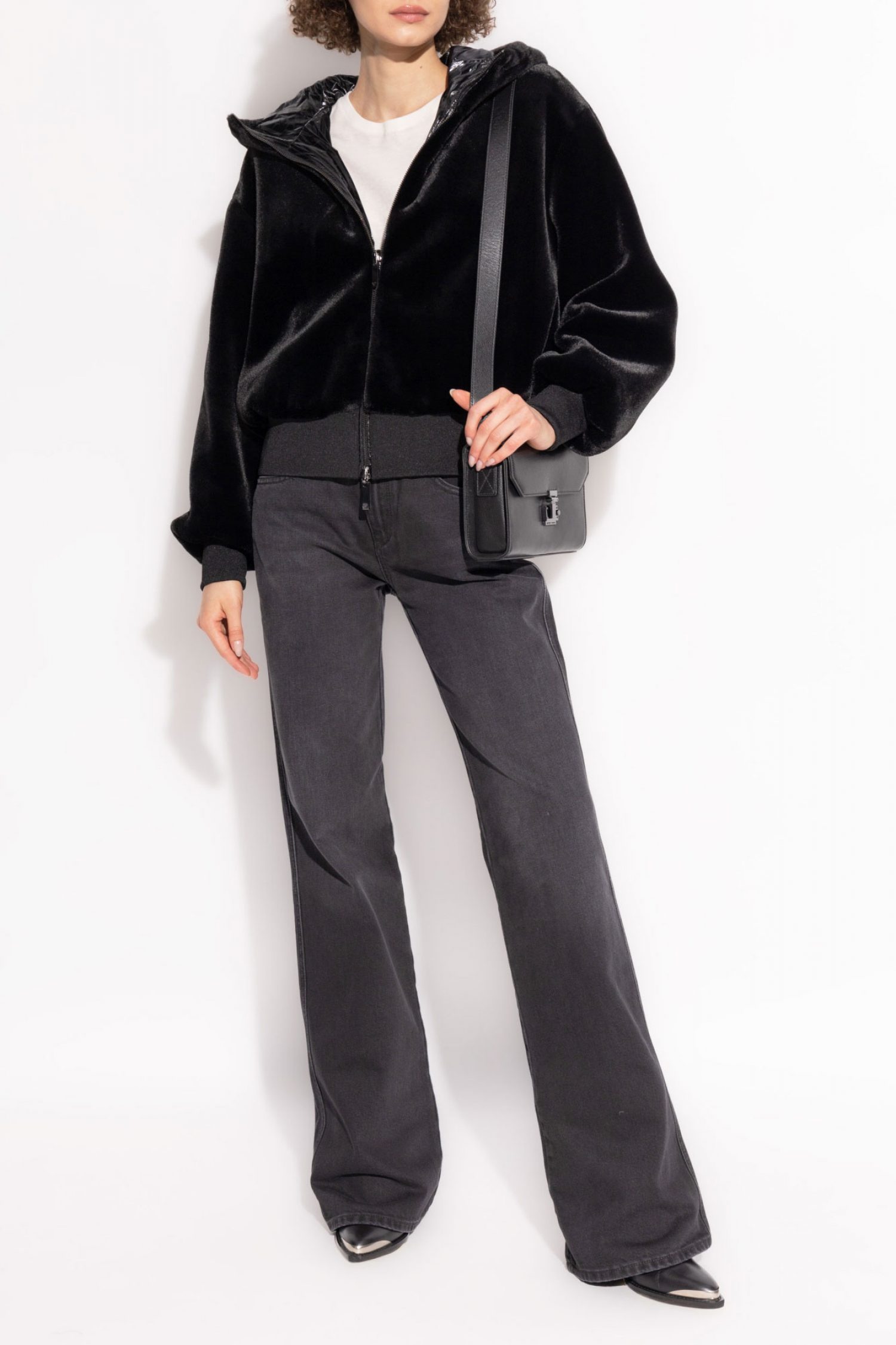 EMPORIO ARMANI ΜΠΟΥΦΑΝ BOMBER FAUX FUR ΔΙΠΛΗΣ ΟΨΕΩΣ ΜΗ ΑΠΟΣΠΩΜΕΝΗ ΚΟΥΚΟΥΛΑ ΜΑΥΡΟ