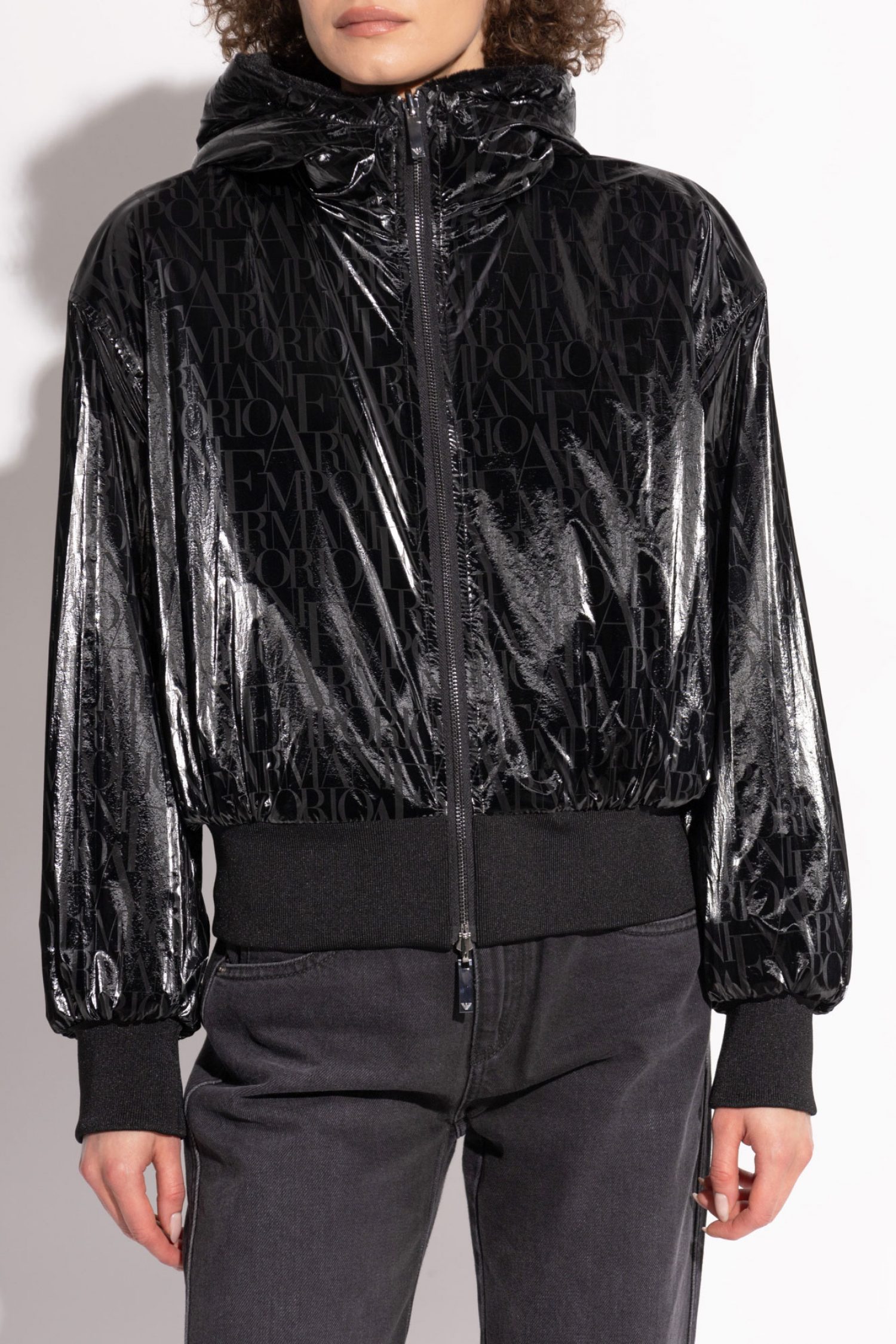 EMPORIO ARMANI ΜΠΟΥΦΑΝ BOMBER FAUX FUR ΔΙΠΛΗΣ ΟΨΕΩΣ ΜΗ ΑΠΟΣΠΩΜΕΝΗ ΚΟΥΚΟΥΛΑ ΜΑΥΡΟ