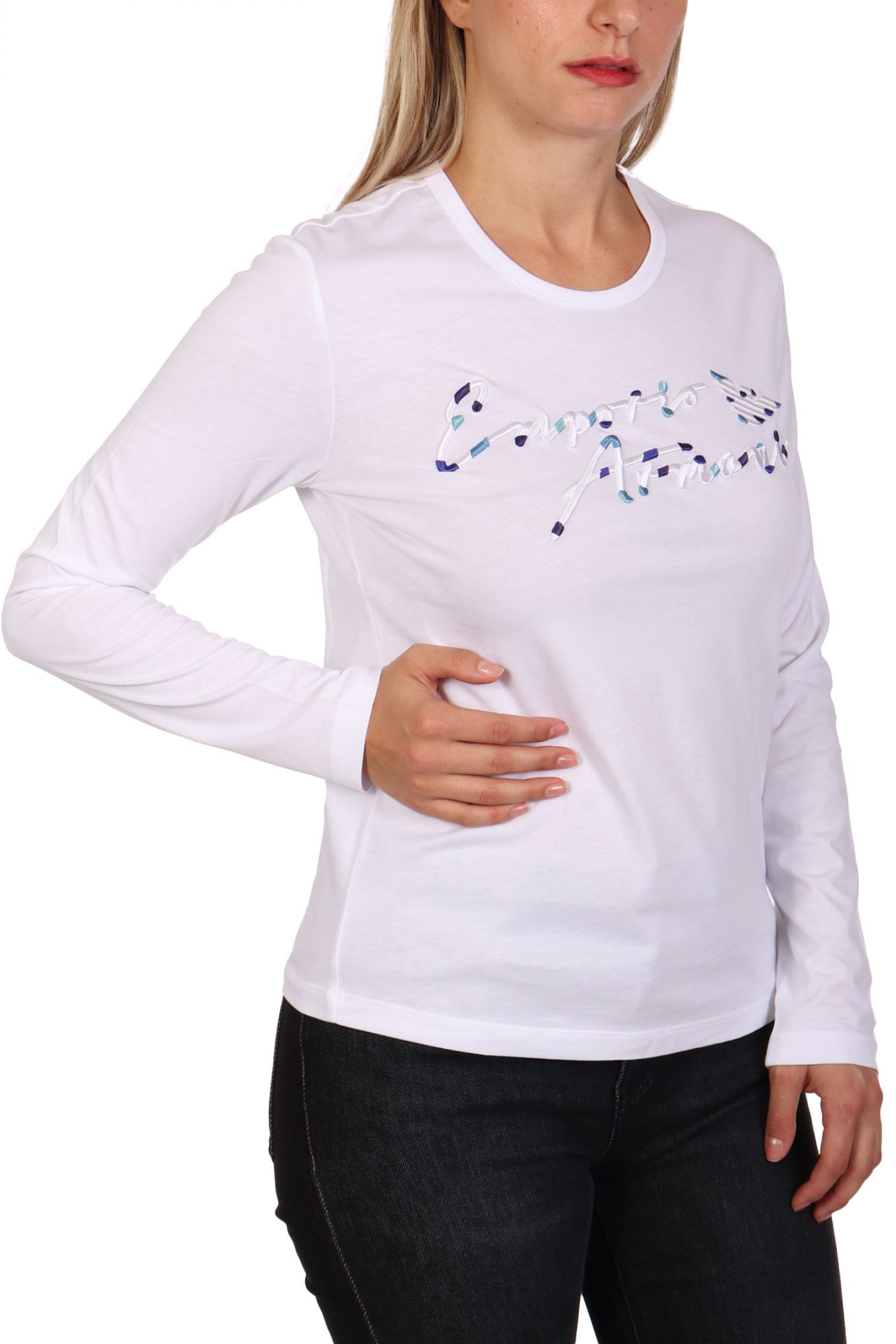 EMPORIO ARMANI T-SHIRT ΜΑΚΡΥ ΜΑΝΙΚΙ LOGO ΚΕΝΤΗΜΑ ΛΕΥΚΟ