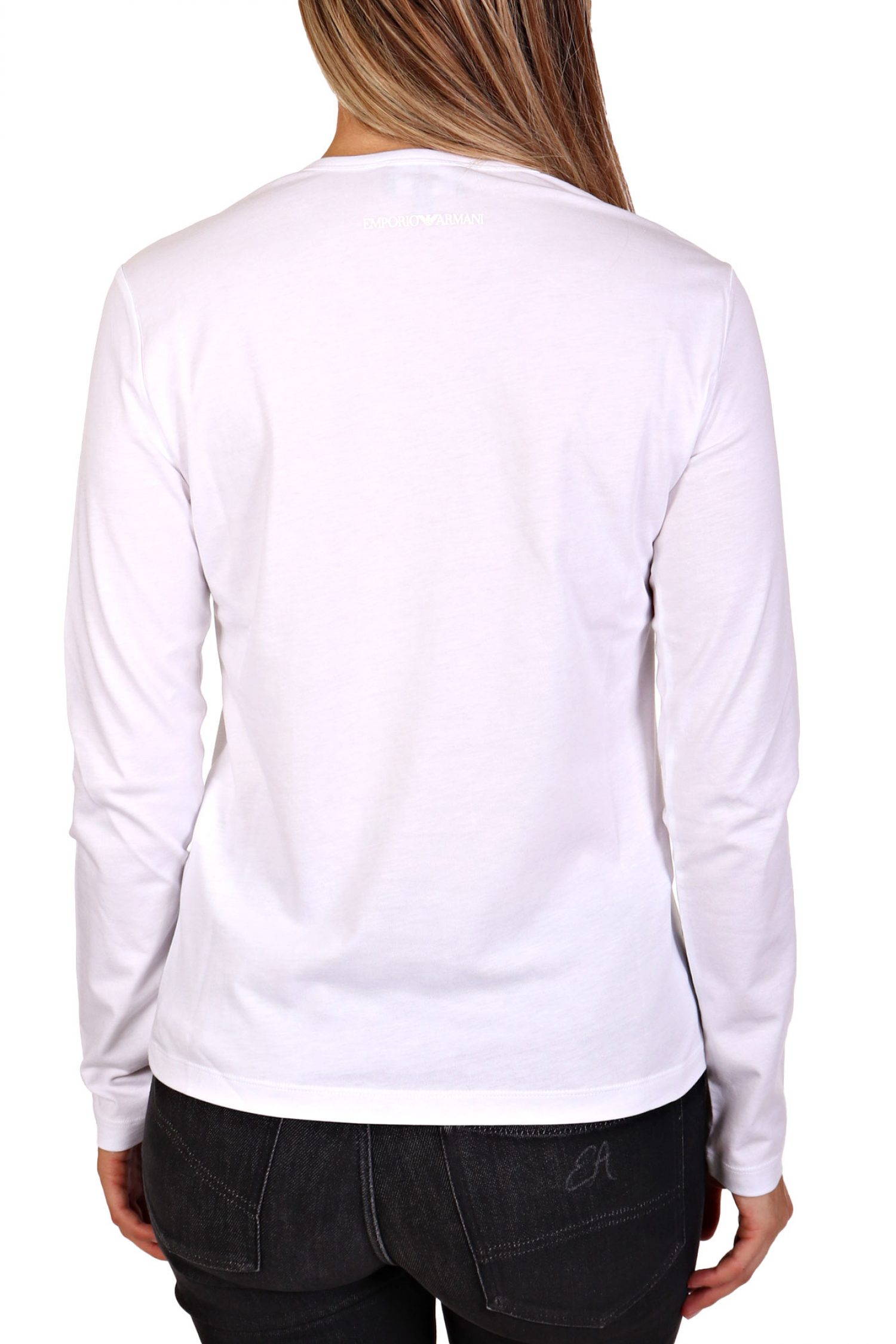 EMPORIO ARMANI T-SHIRT ΜΑΚΡΥ ΜΑΝΙΚΙ LOGO ΚΕΝΤΗΜΑ ΛΕΥΚΟ