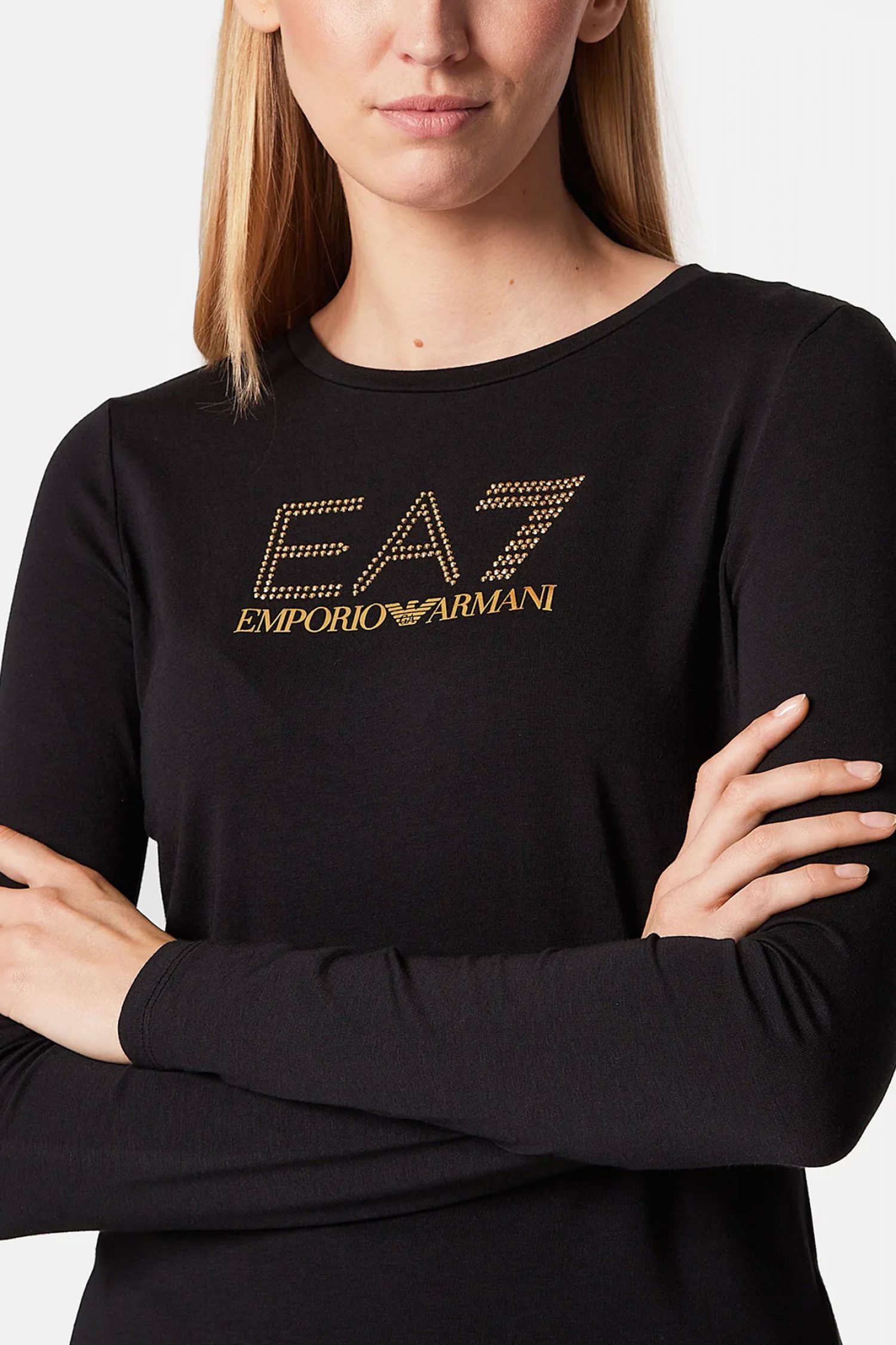 ARMANI 7 T-SHIRT LOGO STRASS ΜΑΥΡΟ