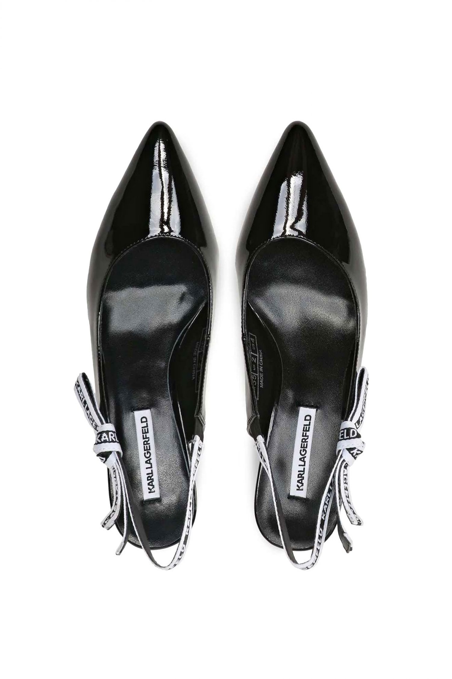 KARL LAGERFELD ΠΑΠΟΥΤΣΙΑ MULES RIBBON SLING ΛΟΥΣΤΡΙΝΙ LOGO ΜΑΥΡΟ