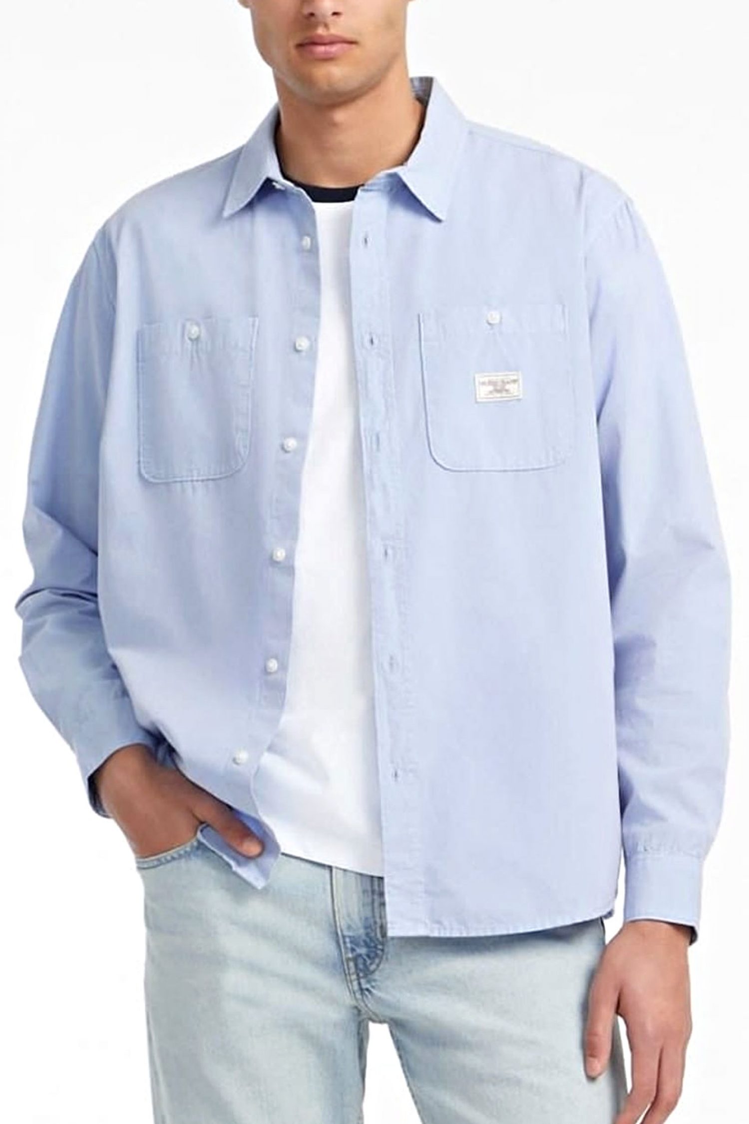 GUESS JEANS ΠΟΥΚΑΜΙΣΟ SLIM FIT LOGO ΣΙΕΛ