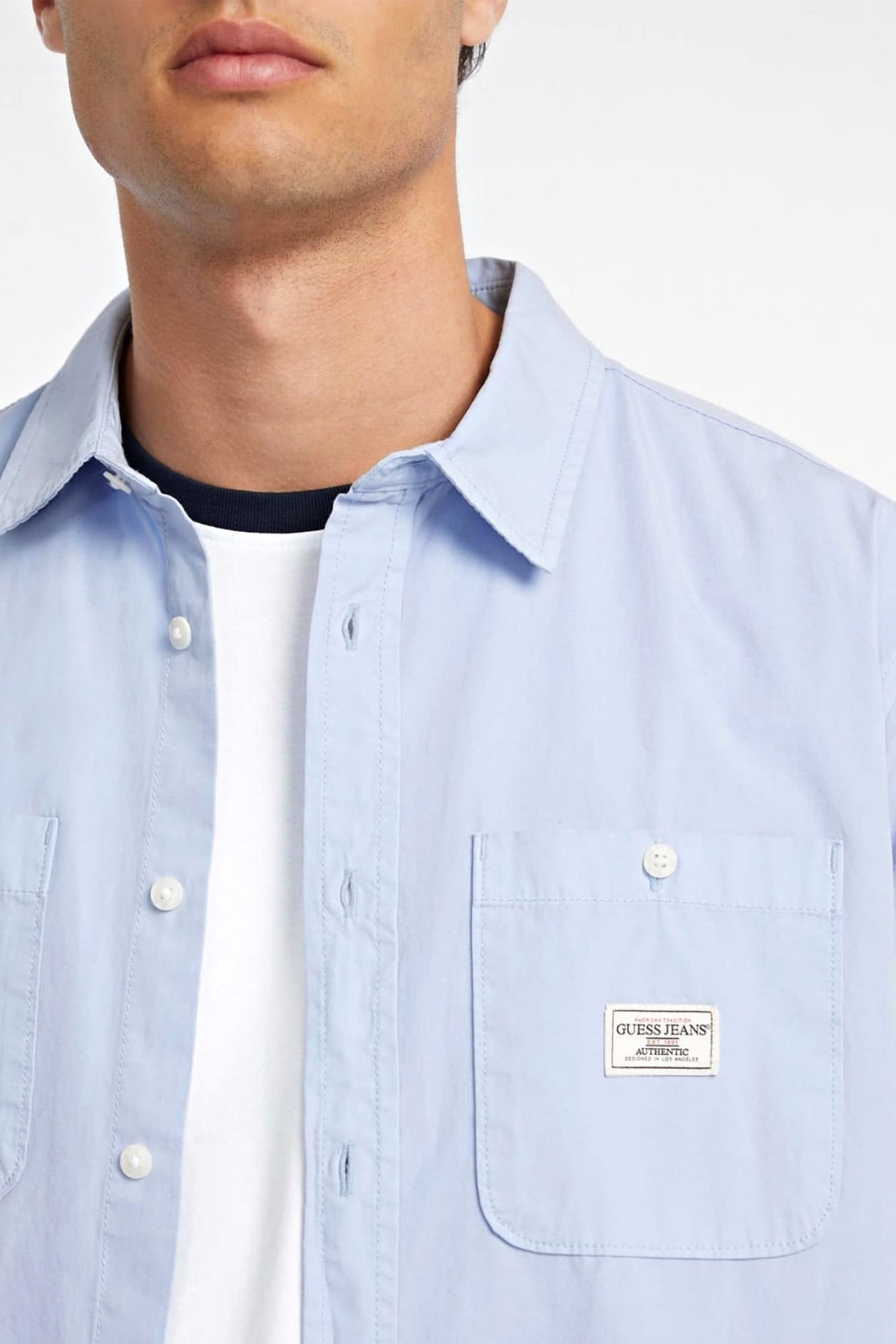 GUESS JEANS ΠΟΥΚΑΜΙΣΟ SLIM FIT LOGO ΣΙΕΛ