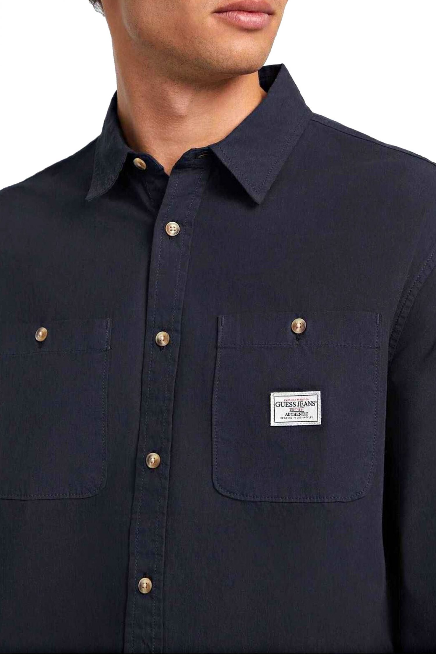 GUESS JEANS ΠΟΥΚΑΜΙΣΟ CLASSIC FIT LOGO ΜΠΛΕ