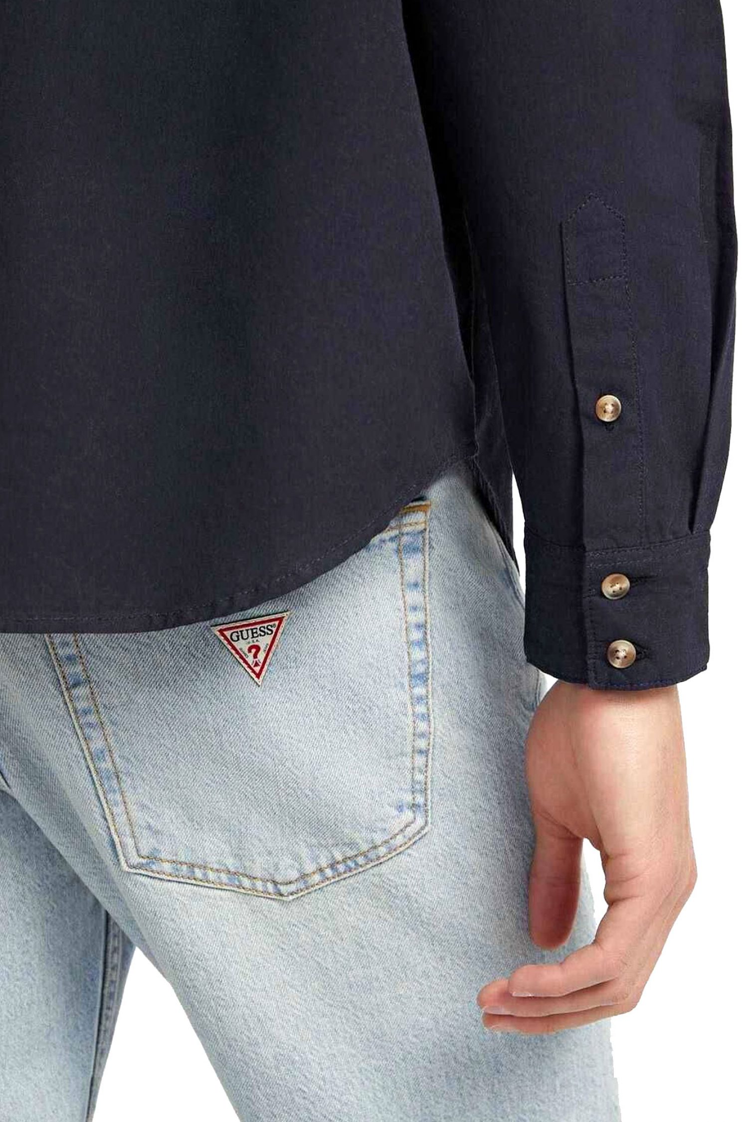 GUESS JEANS ΠΟΥΚΑΜΙΣΟ CLASSIC FIT LOGO ΜΠΛΕ φωτογραφία