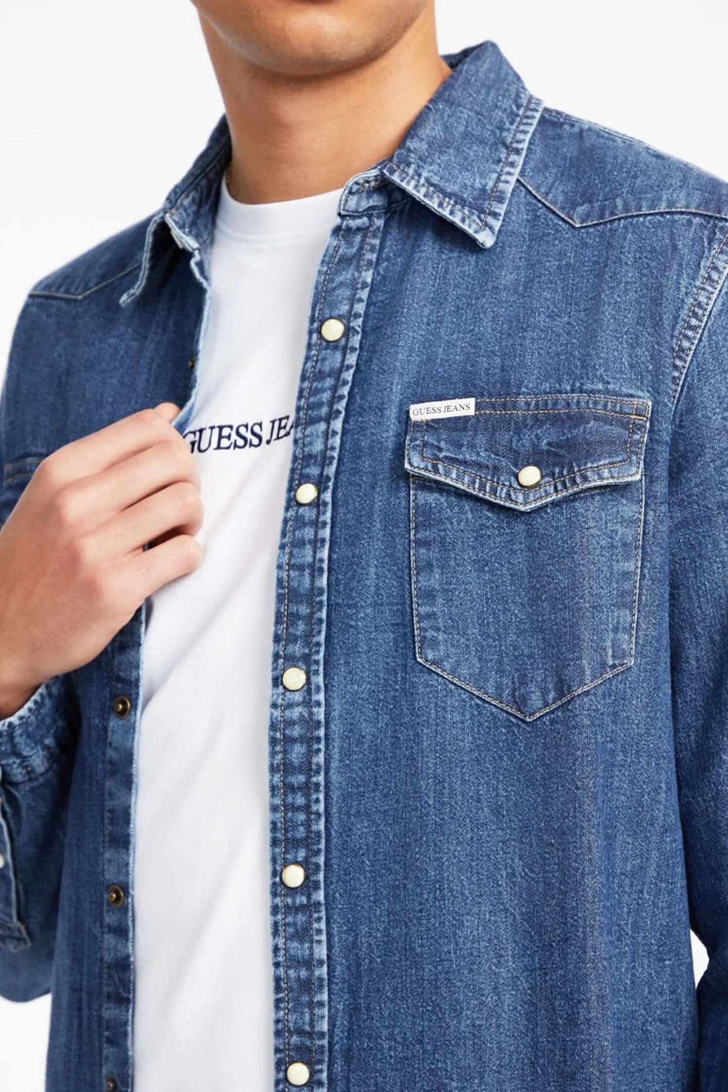 GUESS JEANS ΠΟΥΚΑΜΙΣΟ JEANS SLIM FIT ΜΠΛΕ