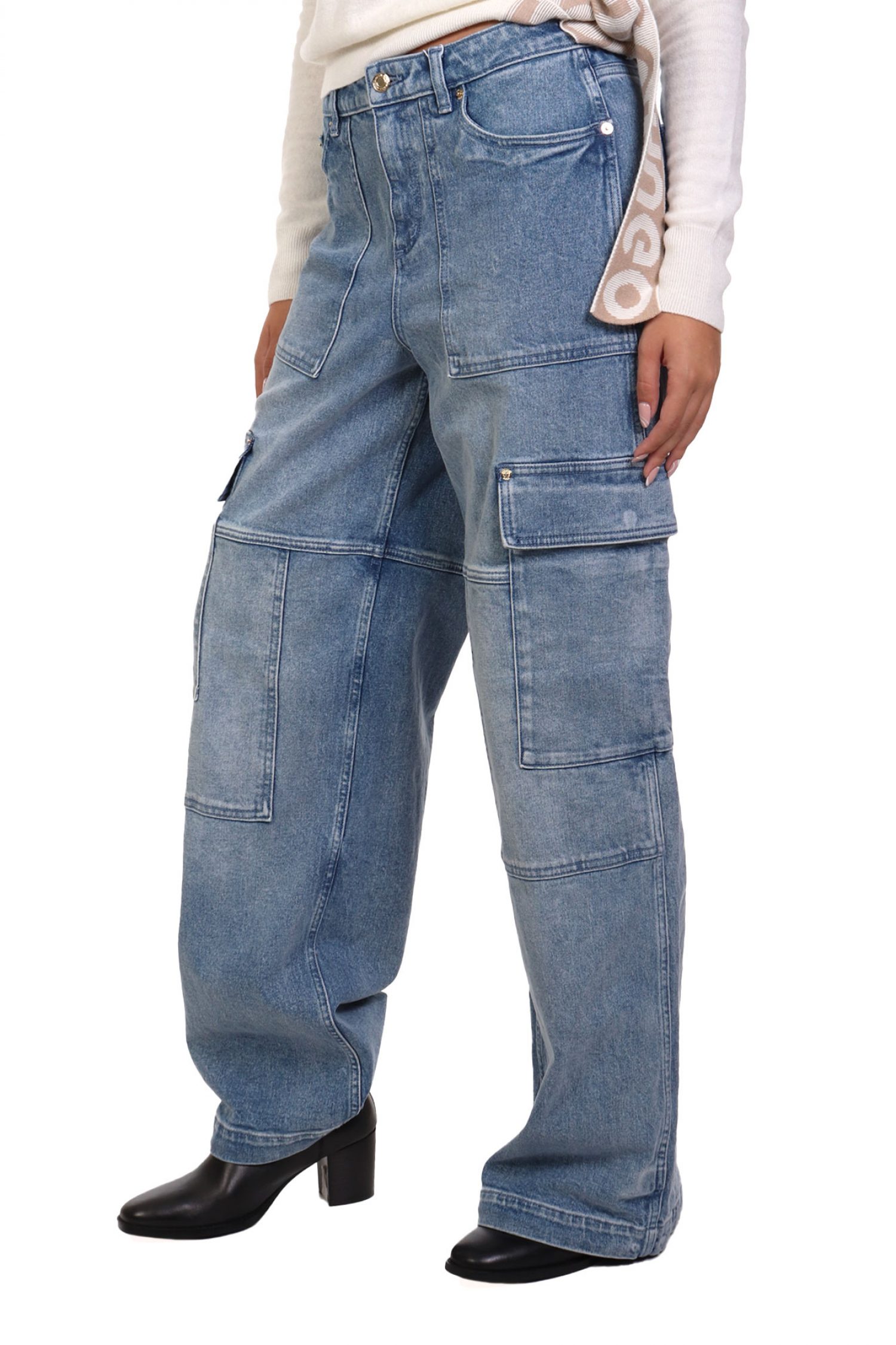 MICHAEL KORS ΠΑΝΤΕΛΟΝΙ JEANS WIDE CARGO MID-RISE STRETCH ΜΠΛΕ φωτογραφία