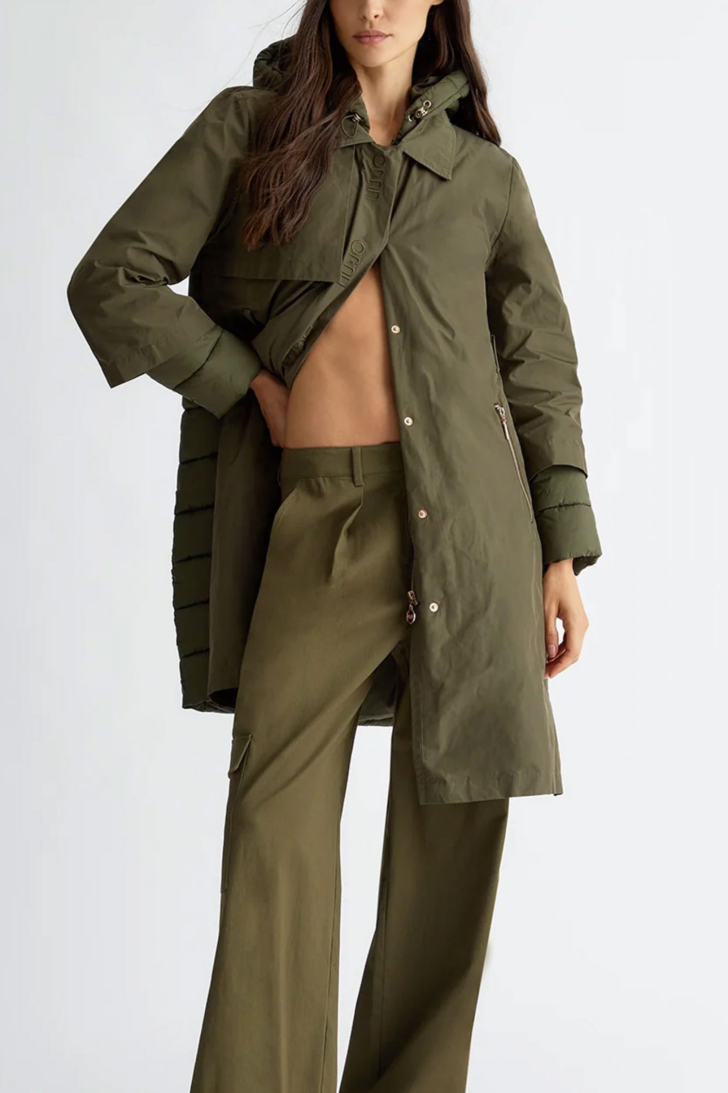 LIU JO ΜΠΟΥΦΑΝ ΦΟΥΣΚΩΤΟ ΑΠΟΣΠΩΜΕΝΟ ΠΑΡΚΑ ΜΑΚΡΥ ΧΑΚΙ φωτογραφία