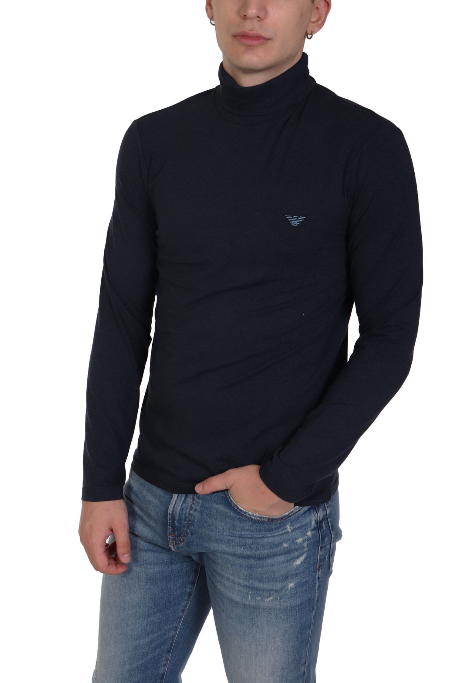 EMPORIO ARMANI T-SHIRT TURTLENECK LOGO ΜΠΛΕ φωτογραφία