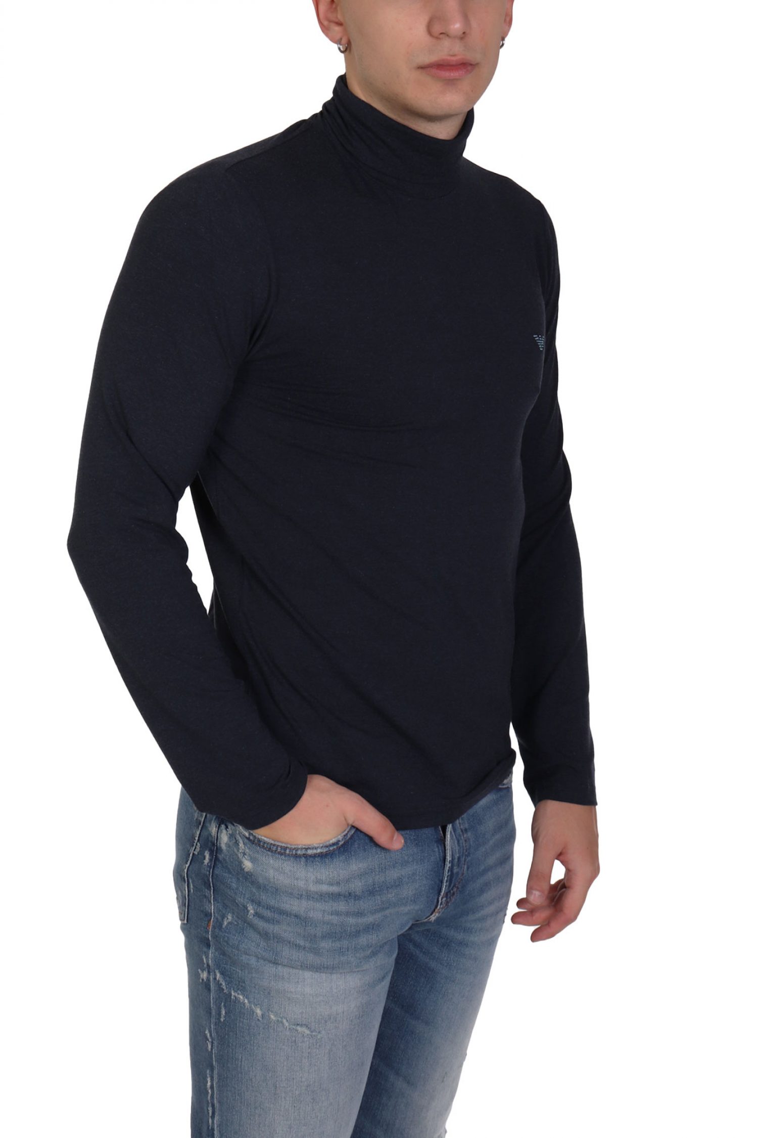 EMPORIO ARMANI T-SHIRT TURTLENECK LOGO ΜΠΛΕ φωτογραφία