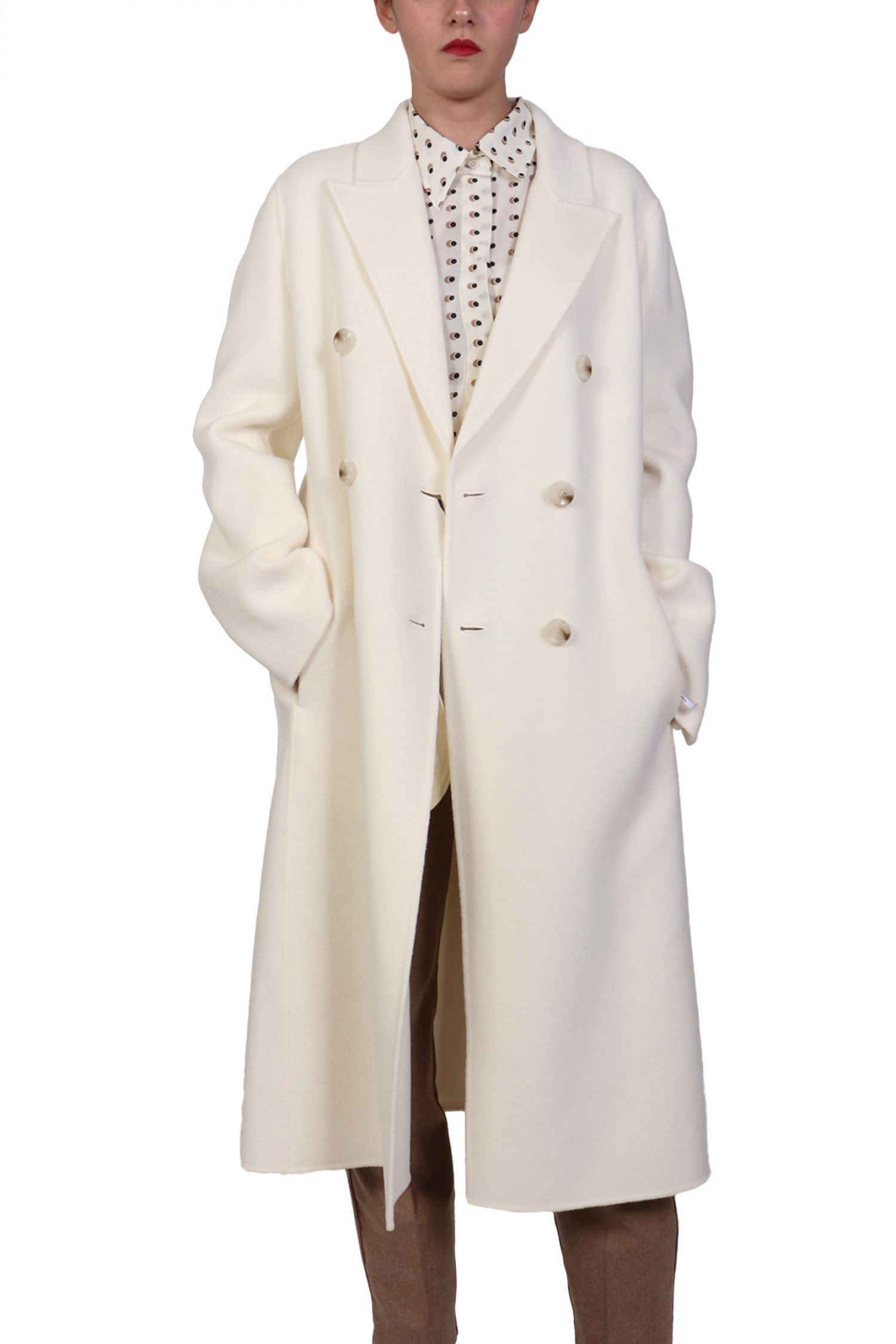 MARELLA 1 ΠΑΛΤΟ ZAMBIA ΜΑΛΛΙΝΟ ΜΑΚΡΥ ΣΤΑΥΡΩΤΟ ΕΚΡΟΥ φωτογραφία