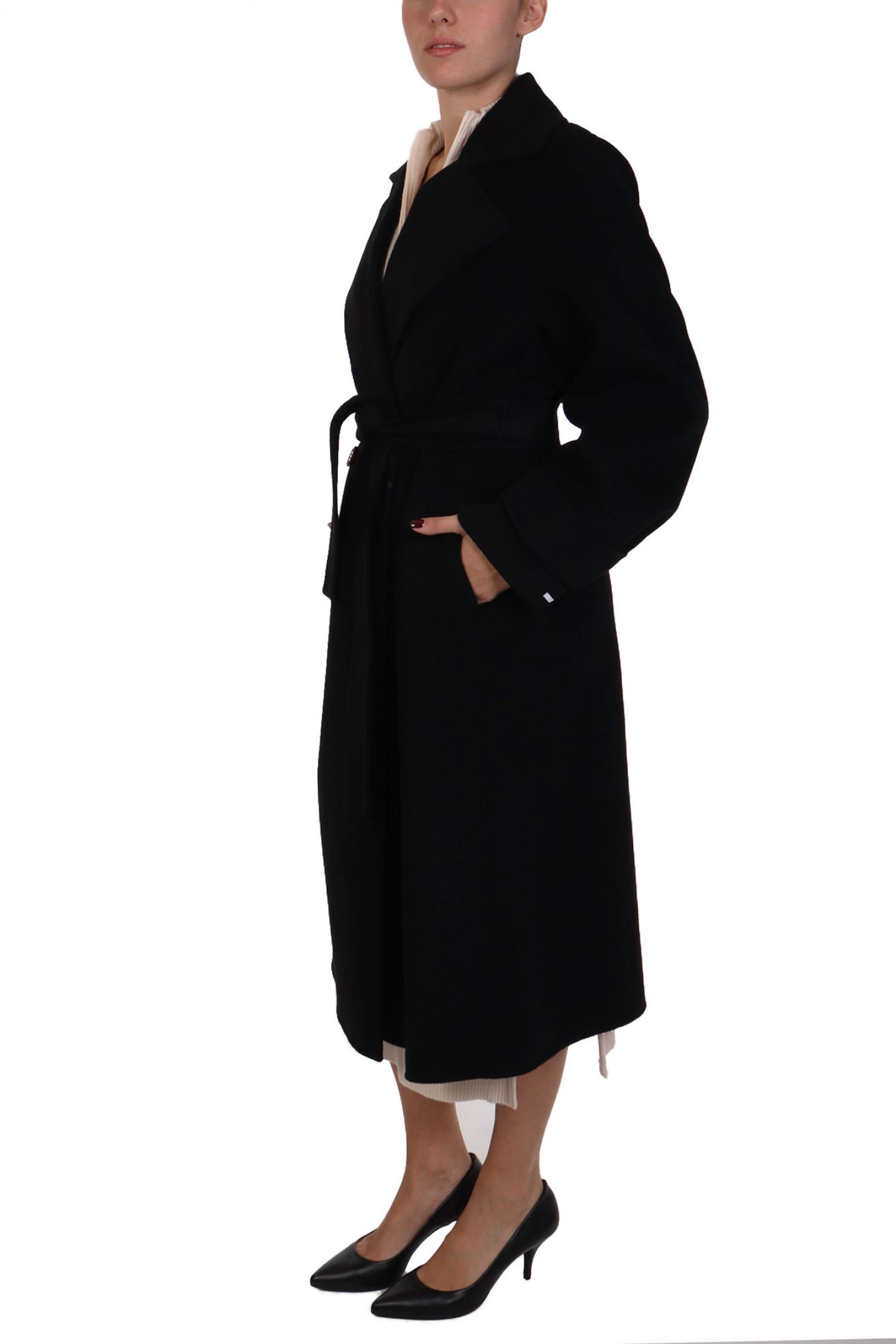 MARELLA ΠΑΛΤΟ ARLEY ΜΑΛΛΙΝΟ ΣΤΑΥΡΩΤΟ ΜΑΚΡΥ ΜΑΥΡΟ