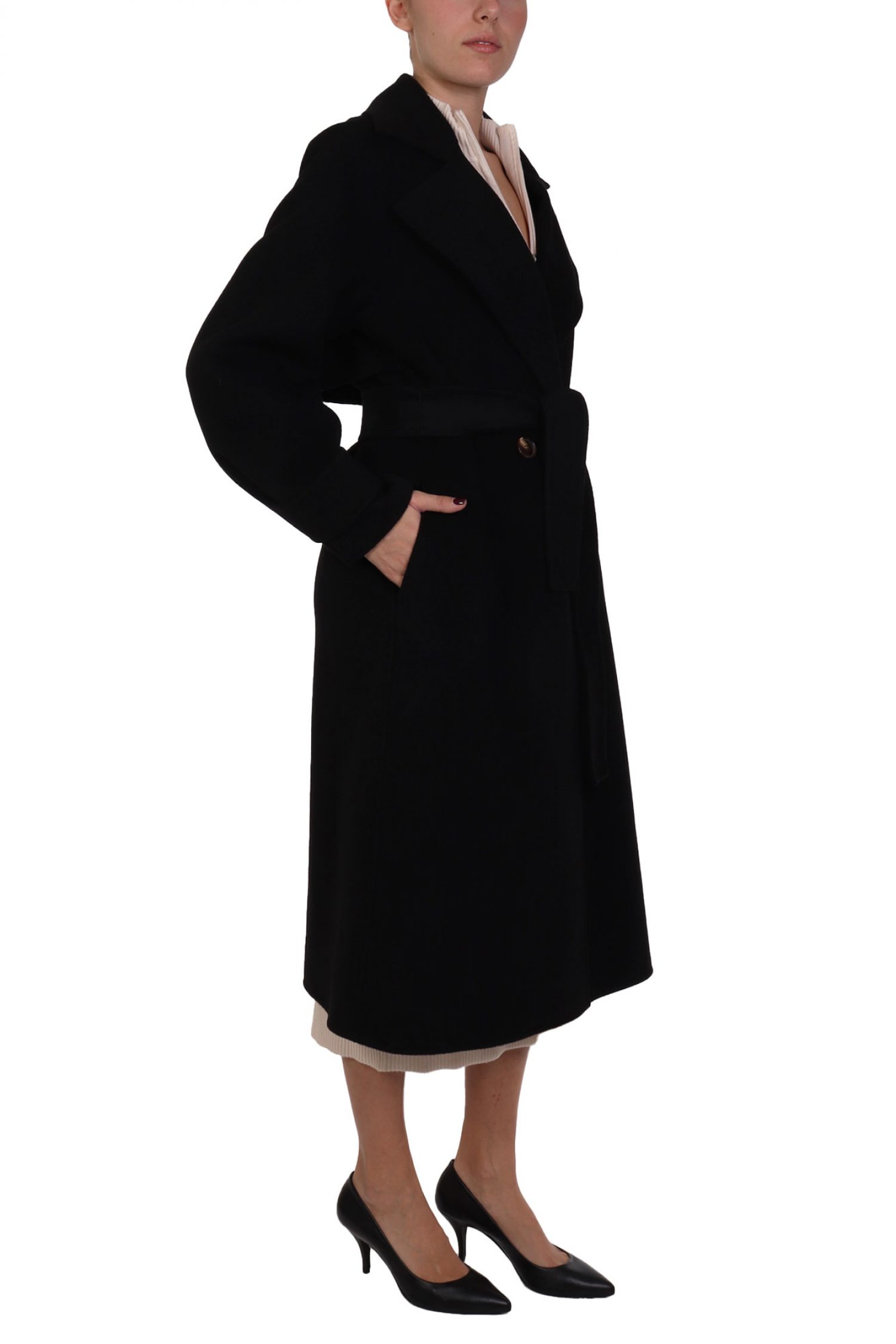 MARELLA ΠΑΛΤΟ ARLEY ΜΑΛΛΙΝΟ ΣΤΑΥΡΩΤΟ ΜΑΚΡΥ ΜΑΥΡΟ