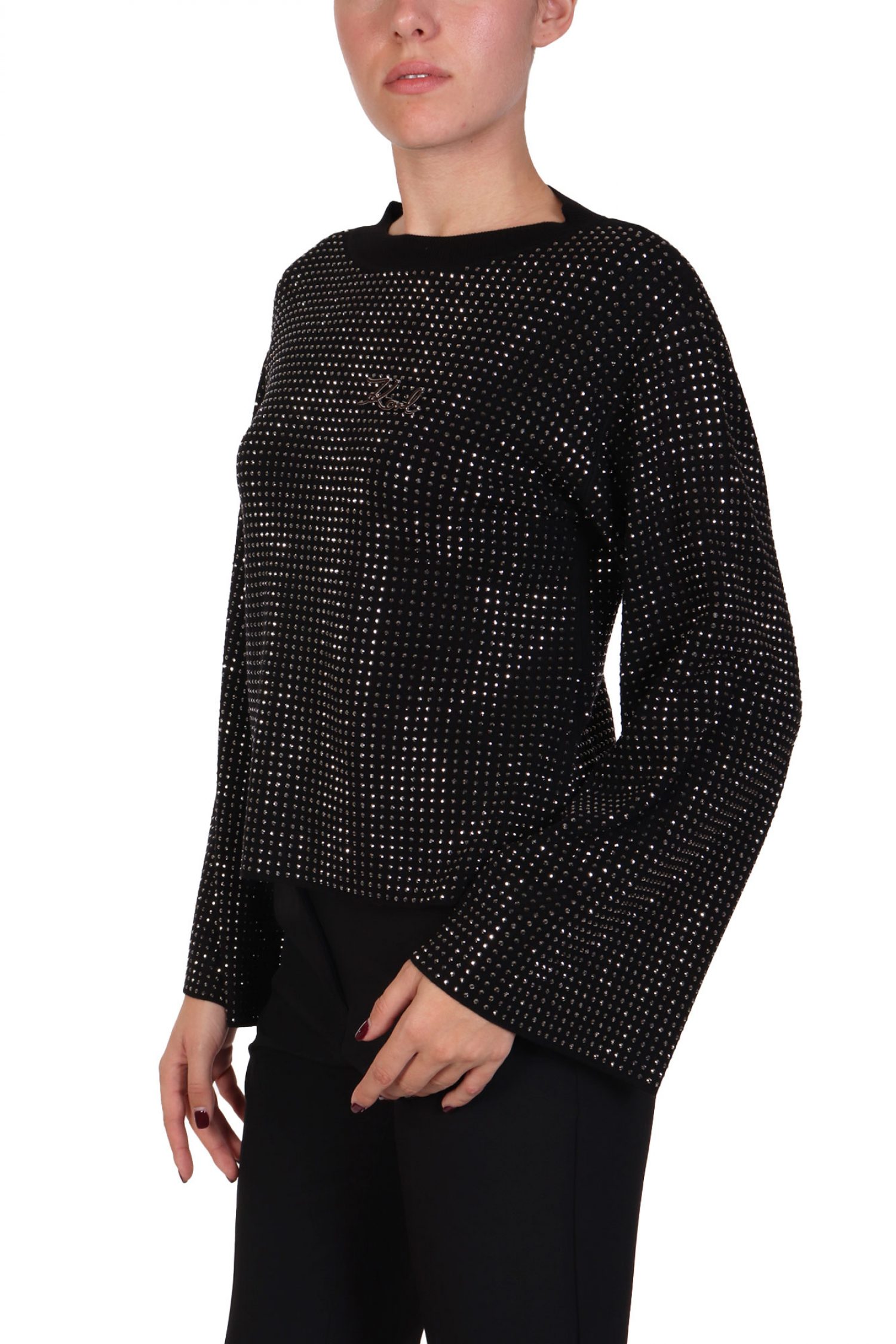 KARL LAGERFELD ΜΠΛΟΥΖΑ RHINESTONE FASHION SWEATER ΚΑΡΦΙΤΣΑ LOGO ΜΑΥΡΟ φωτογραφία