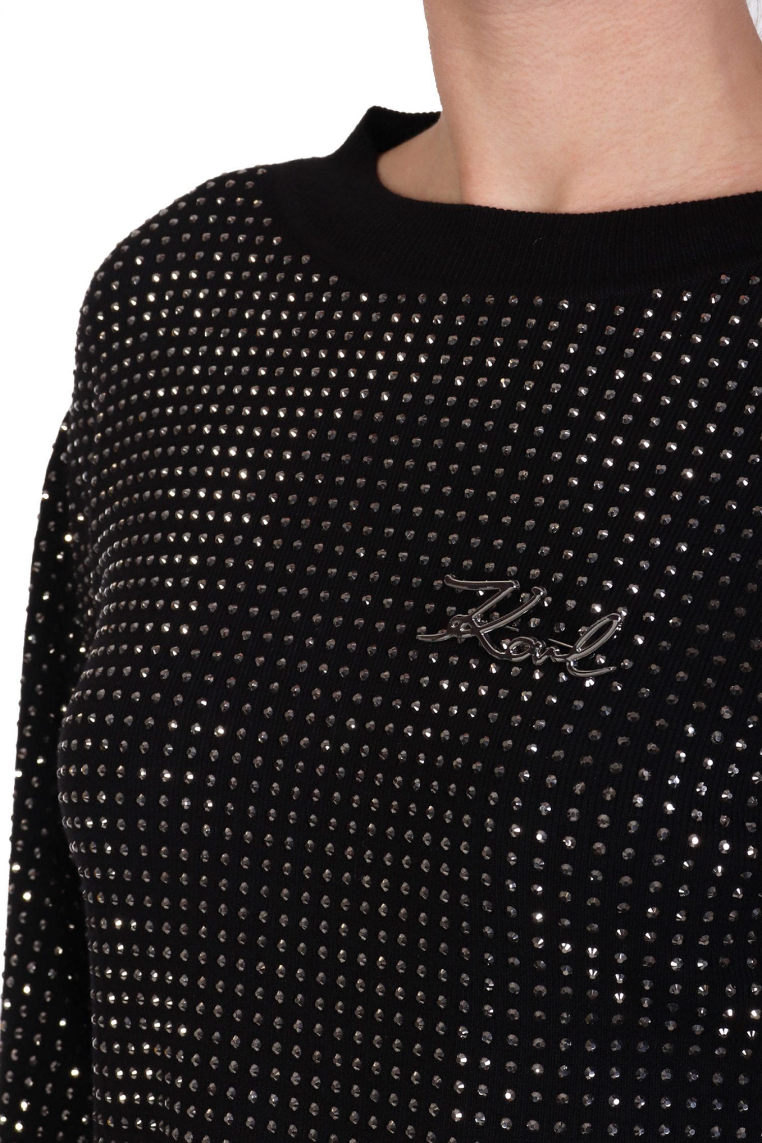KARL LAGERFELD ΜΠΛΟΥΖΑ RHINESTONE FASHION SWEATER ΚΑΡΦΙΤΣΑ LOGO ΜΑΥΡΟ φωτογραφία