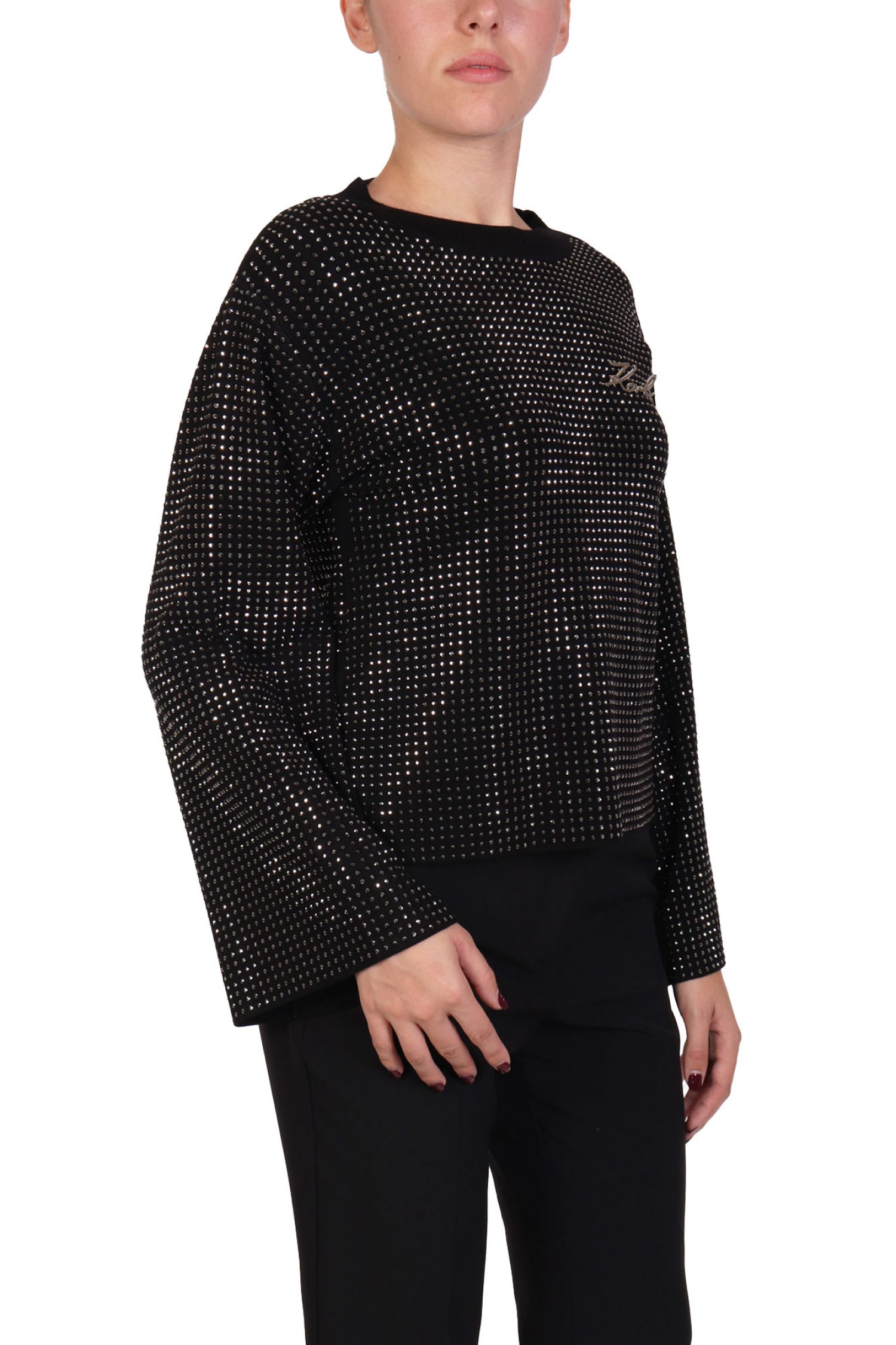 KARL LAGERFELD ΜΠΛΟΥΖΑ RHINESTONE FASHION SWEATER ΚΑΡΦΙΤΣΑ LOGO ΜΑΥΡΟ φωτογραφία