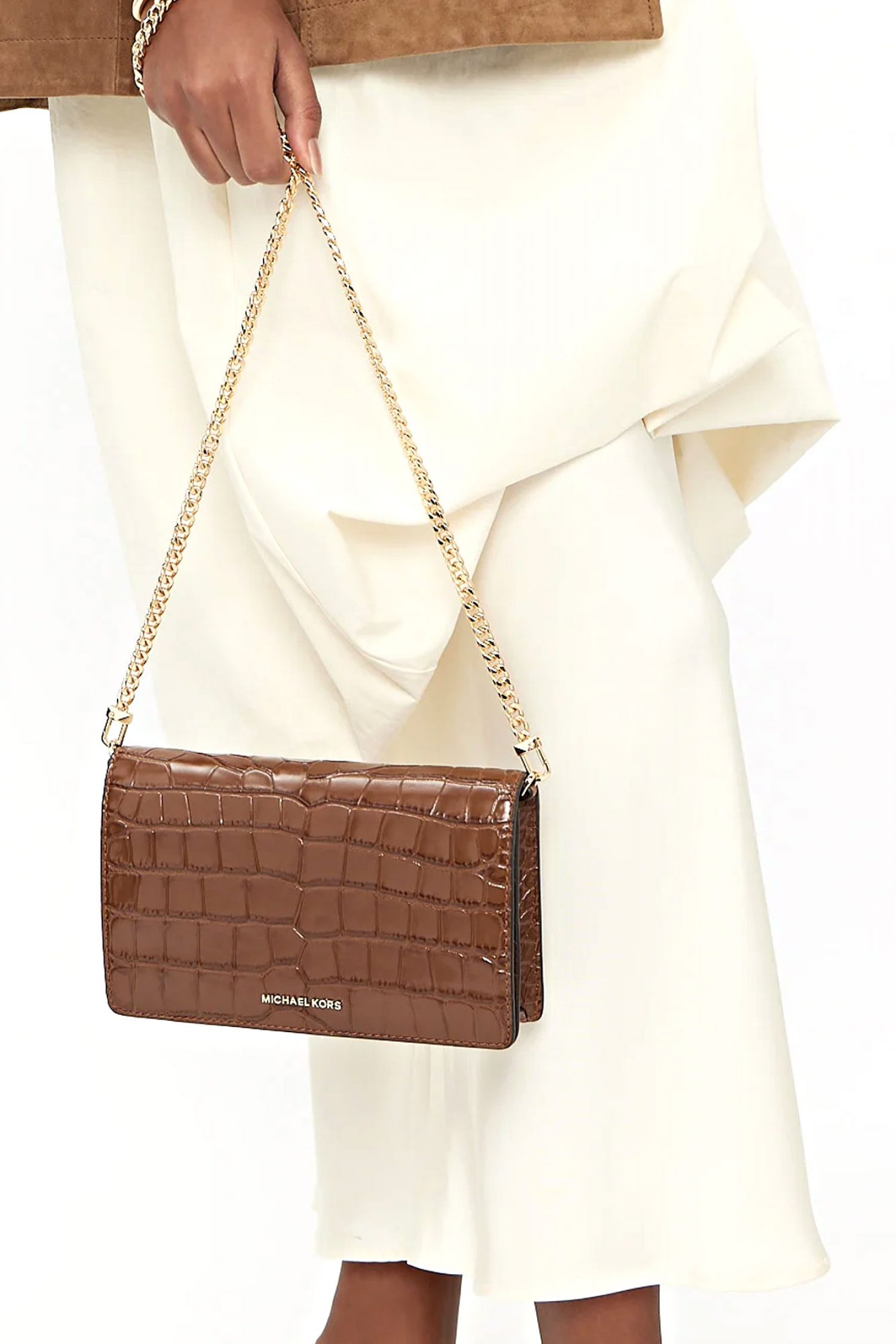 MICHAEL KORS ΤΣΑΝΤΑΚΙ CROSSBODY JET SET ΑΛΥΣΔΑ ΑΝΑΓΛΥΦΟ ΚΡΟΚΟ KAΦΕ