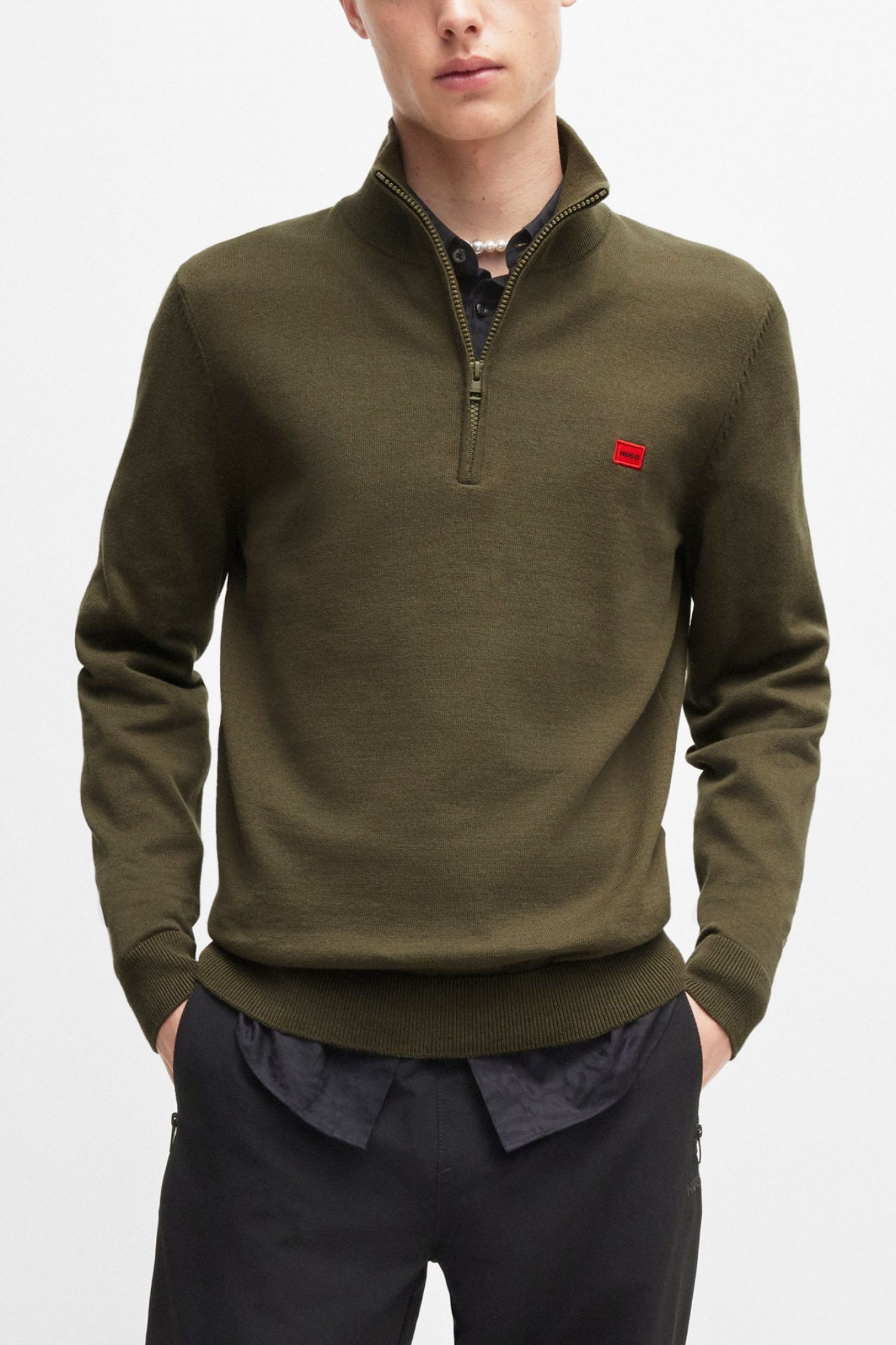 HUGO ΠΛΕΚΤΟ HALFZIP SAN QUINTUS-C ΧΑΚΙ