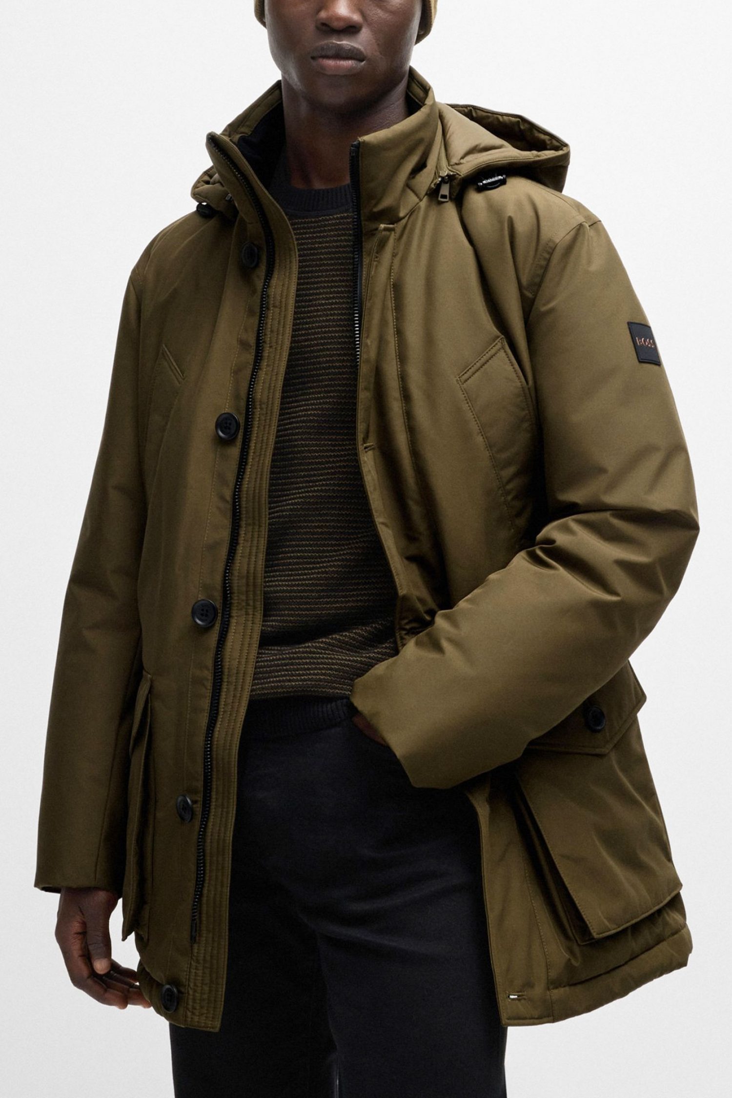 BOSS CASUAL ΜΠΟΥΦΑΝ JACKET ΑΠΟΣΠΩΜΕΝΗ ΚΟΥΚΟΥΛΑ OSIASS ΧΑΚΙ φωτογραφία