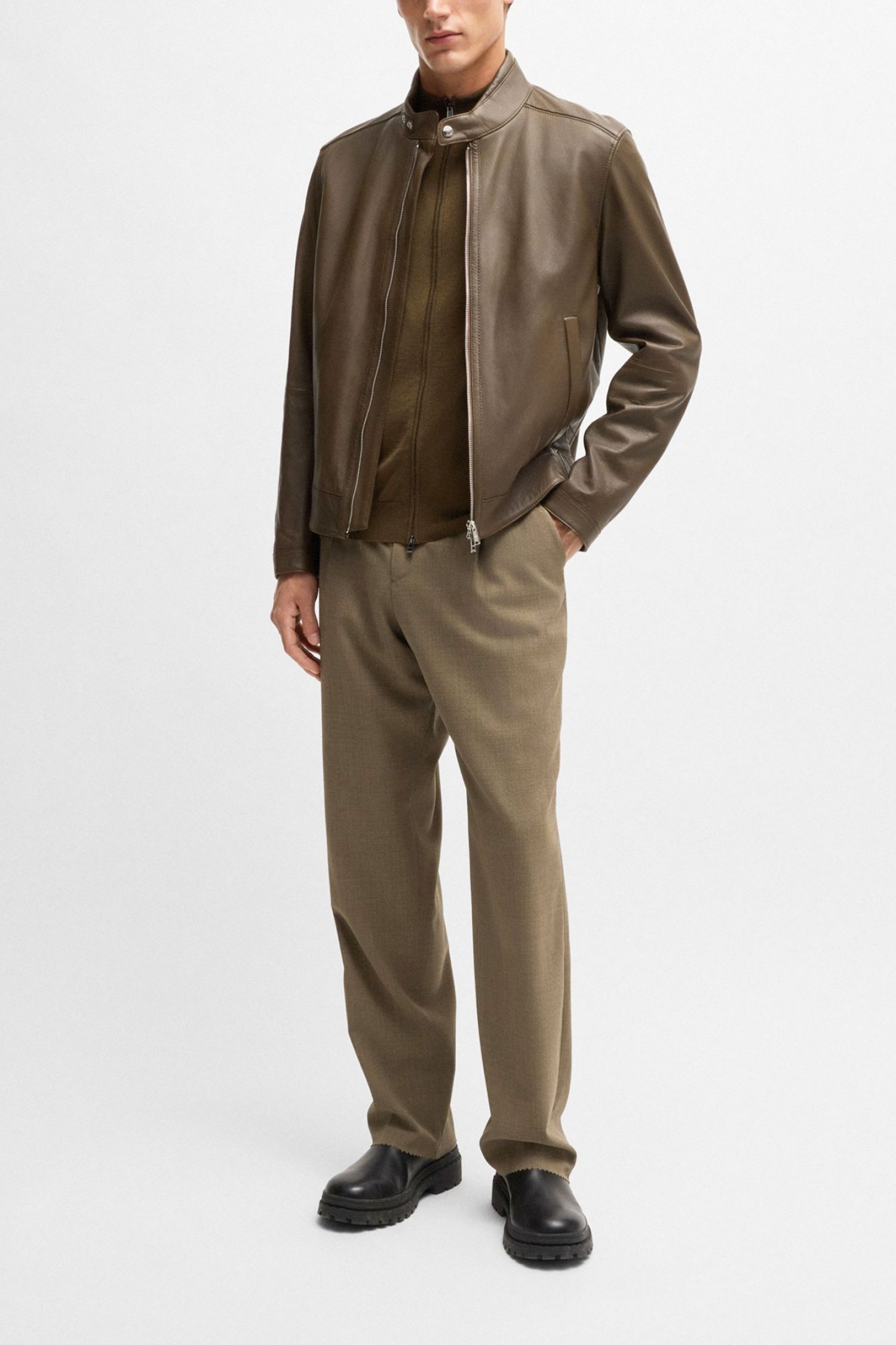 BOSS ΜΠΟΥΦΑΝ ΔΕΡΜΑ H-MANSELL2 ΧΑΚΙ φωτογραφία