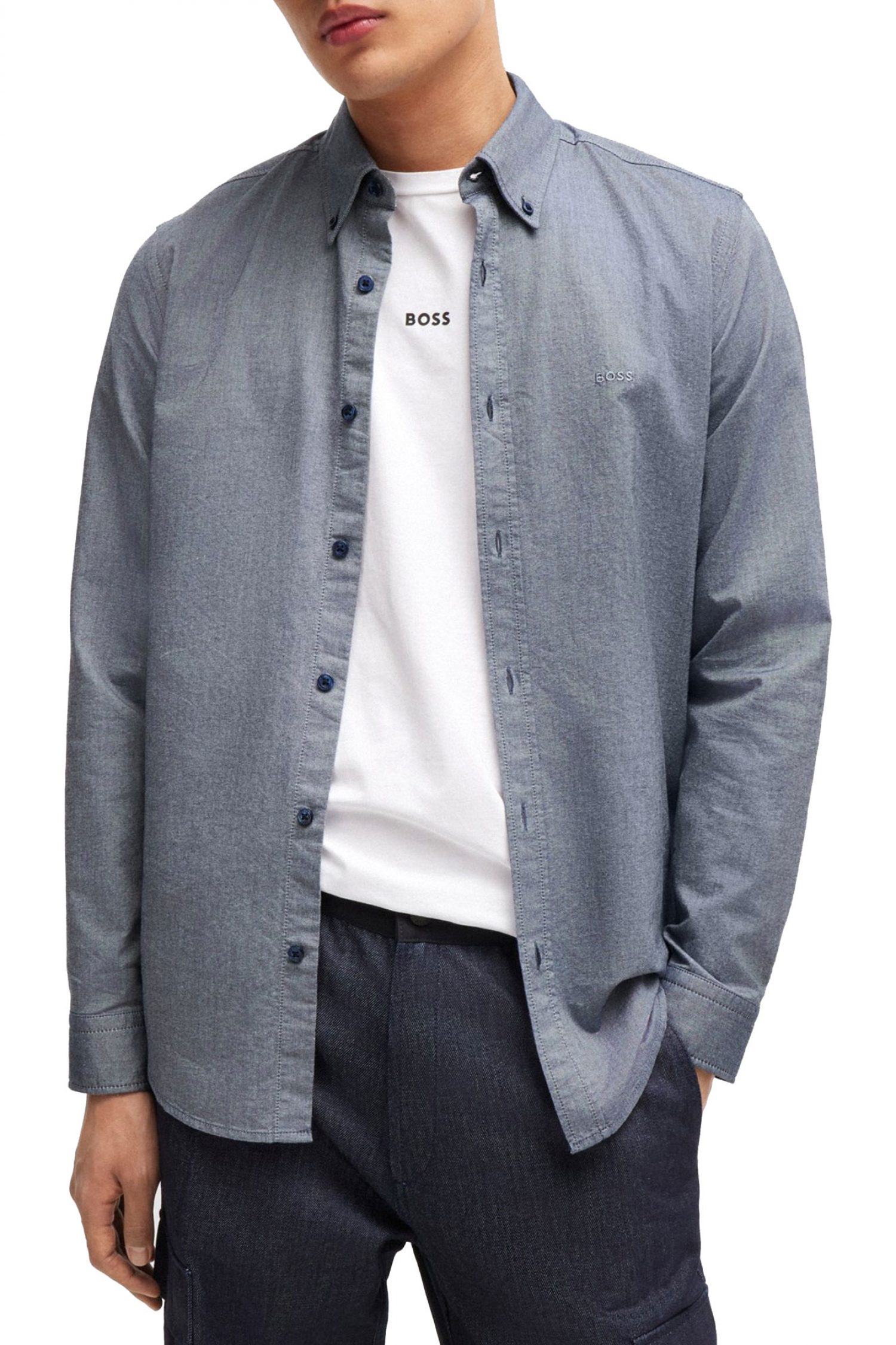 BOSS CASUAL ΠΟΥΚΑΜΙΣΟ BUTTON DOWN REGULAR FIT RICKERT M ΜΠΛΕ