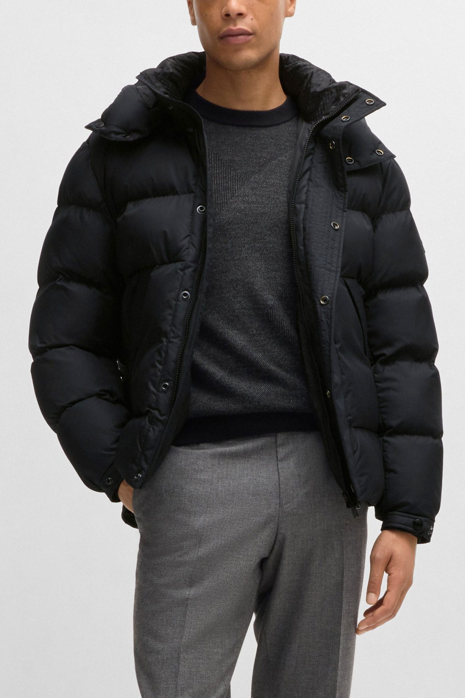 BOSS ΜΠΟΥΦΑΝ PUFFER ΑΠΟΣΠΩΜΕΝΗ ΚΟΥΚΟΥΛΑ H-COMBINIAN3 ΜΑΥΡΟ φωτογραφία