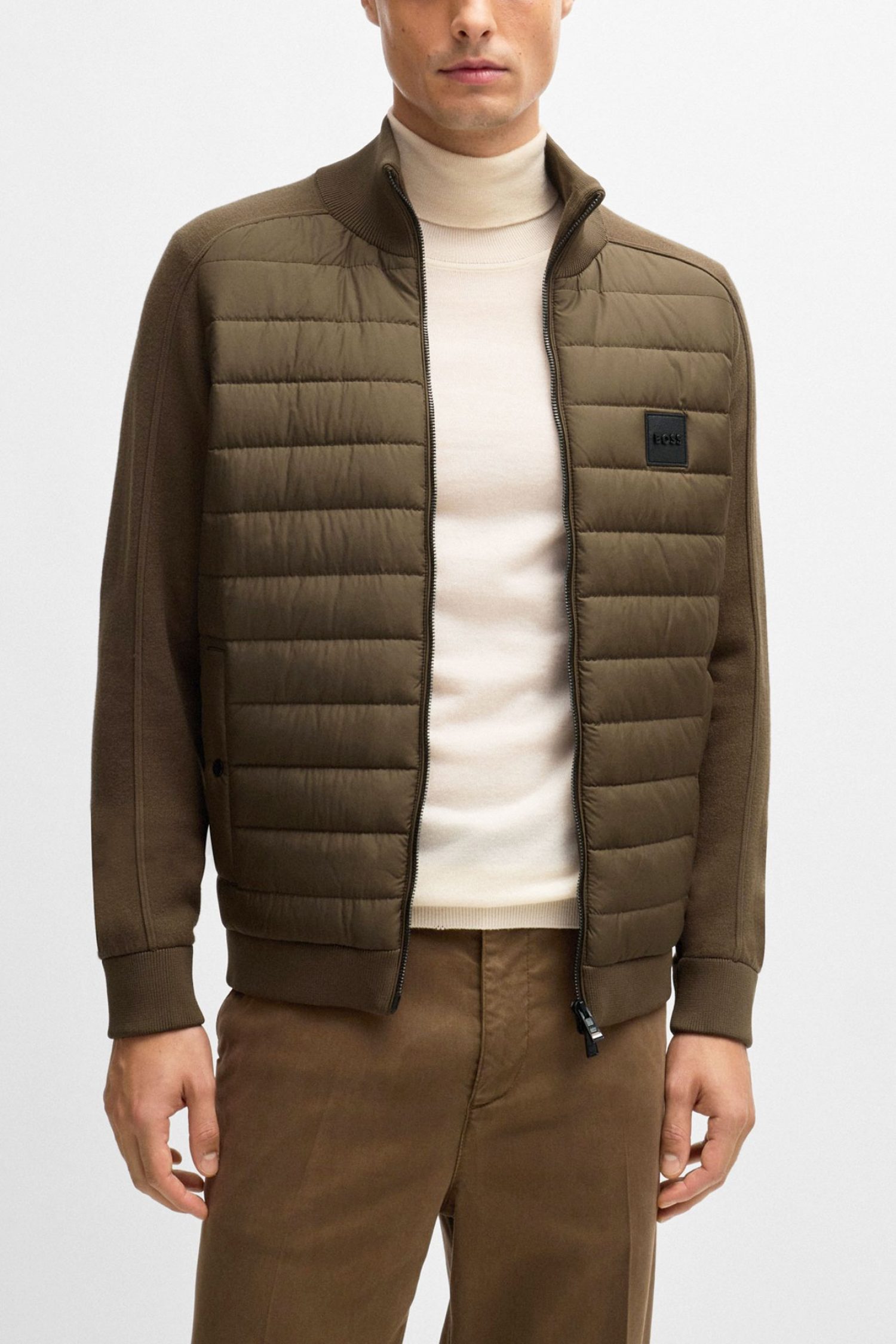 BOSS ΠΛΕΚΤΟ FULLZIP H-ESTERO LOGO ΚΑΦΕ-ΧΑΚΙ