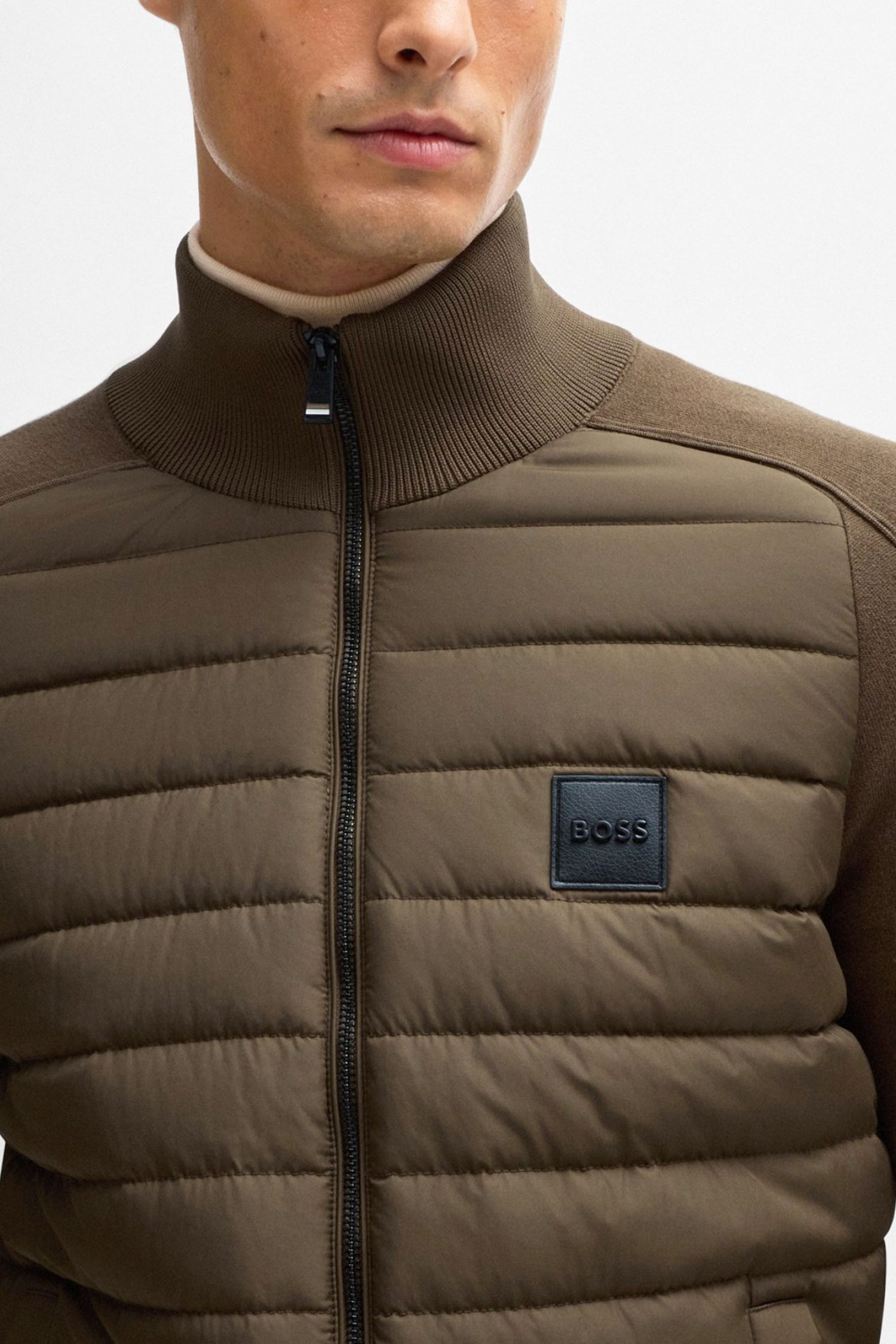 BOSS ΠΛΕΚΤΟ FULLZIP H-ESTERO LOGO ΚΑΦΕ-ΧΑΚΙ