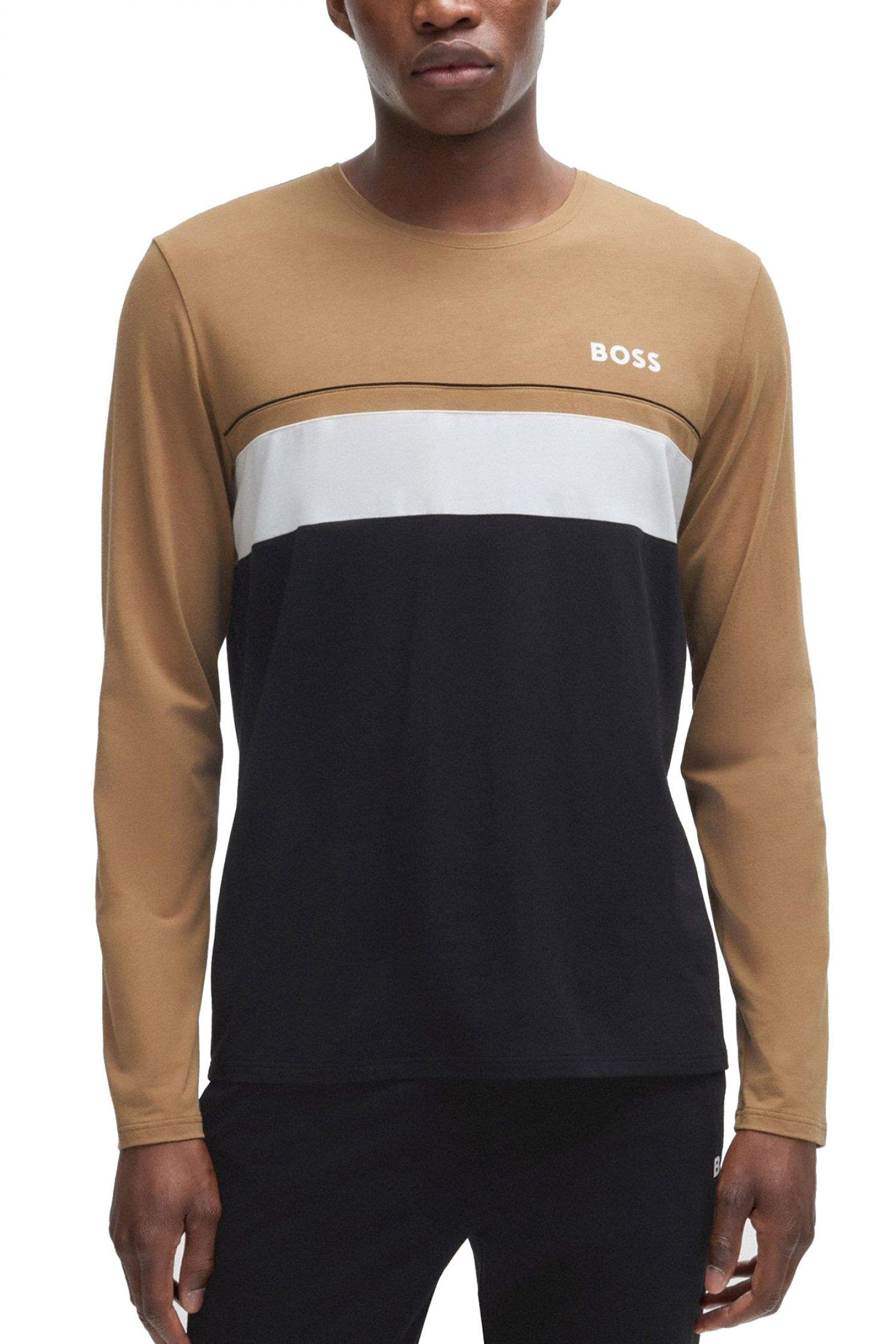 BOSS BODYWEAR T-SHIRT BALANCE-LS-SHIRT ΜΑΥΡΟ-ΛΕΥΚΟ-ΜΠΕΖ