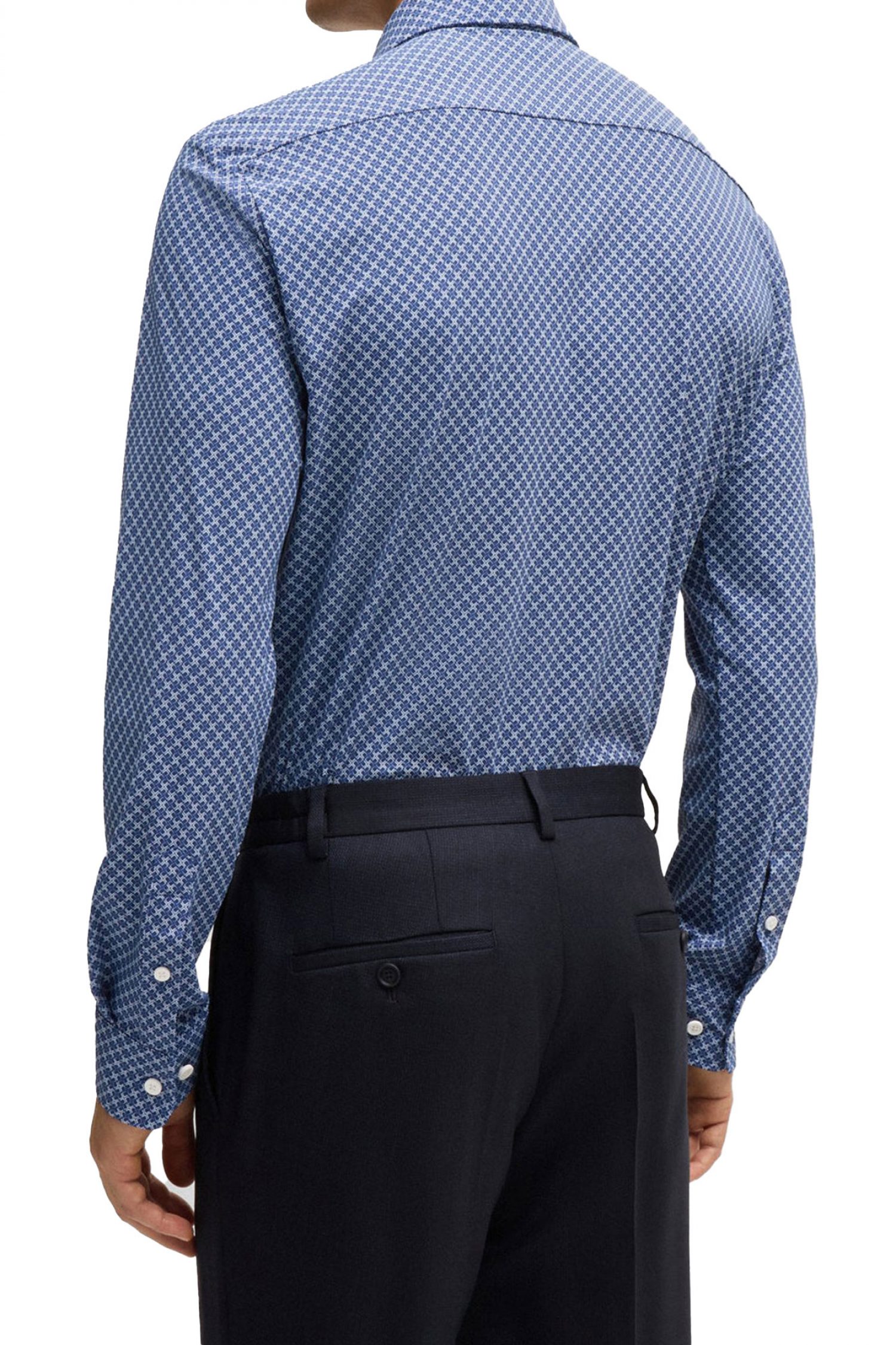 BOSS ΠΟΥΚΑΜΙΣΟ ΜΙΚΡΟΣΧΕΔΙΟ SLIM FIT P-ROAN-KENT-C1-233 ΜΠΛΕ