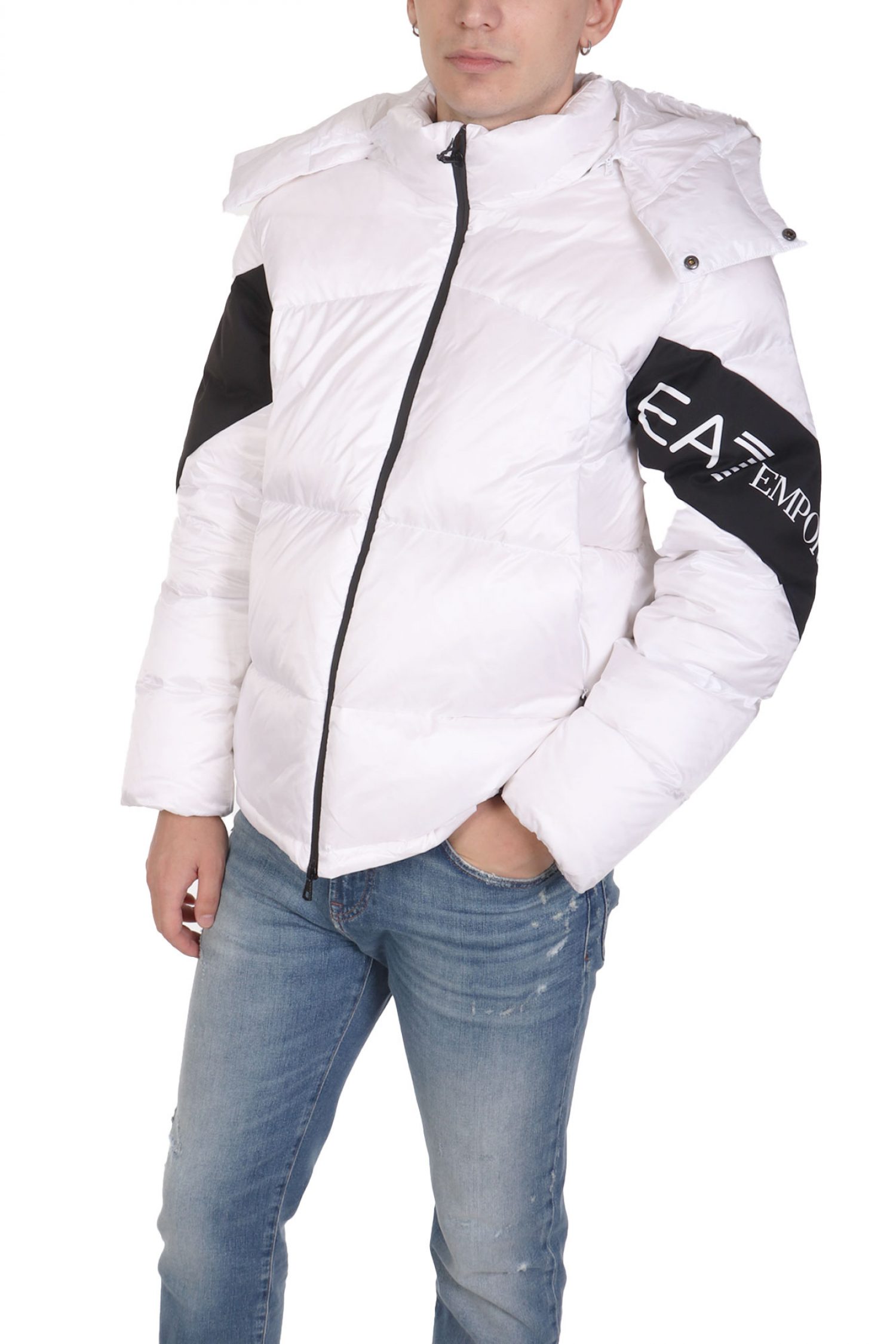 ARMANI 7 ΜΠΟΥΦΑΝ PUFFER ΑΠΟΣΠΩΜΕΝΗ ΚΟΥΚΟΥΛΑ LOGO ΛΕΥΚΟ