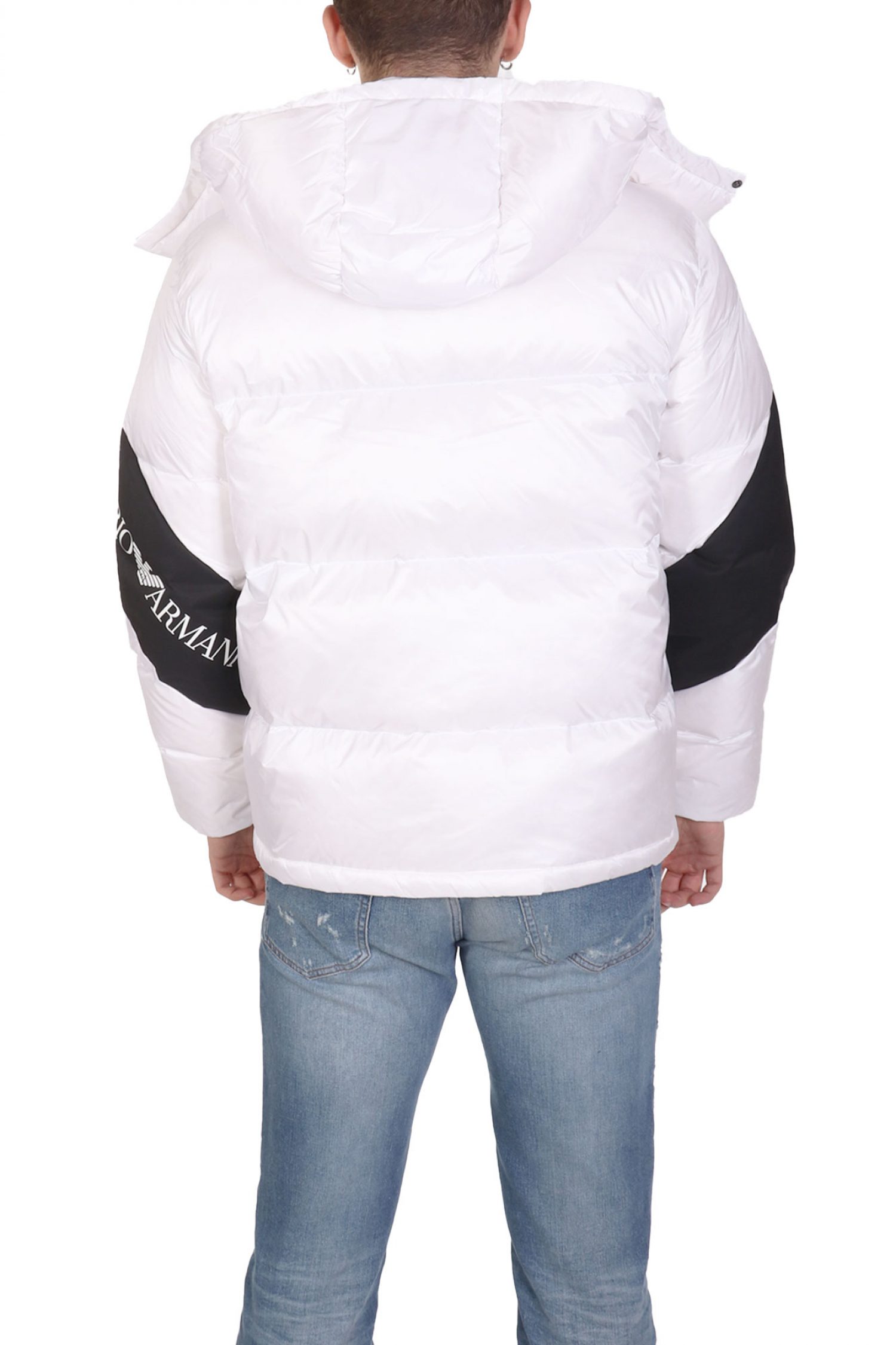 ARMANI 7 ΜΠΟΥΦΑΝ PUFFER ΑΠΟΣΠΩΜΕΝΗ ΚΟΥΚΟΥΛΑ LOGO ΛΕΥΚΟ
