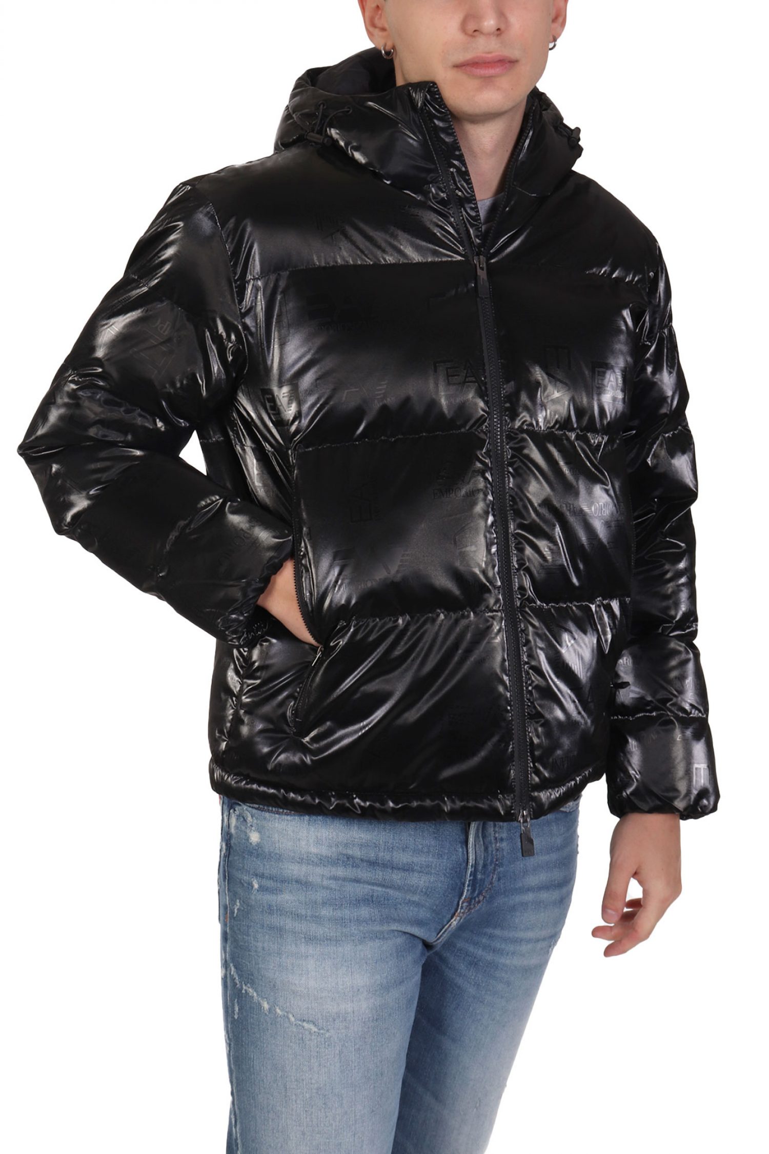 ARMANI 7 ΜΠΟΥΦΑΝ ΦΟΥΣΚΩΤΟ HOODIE LOGO ΜΑΥΡΟ