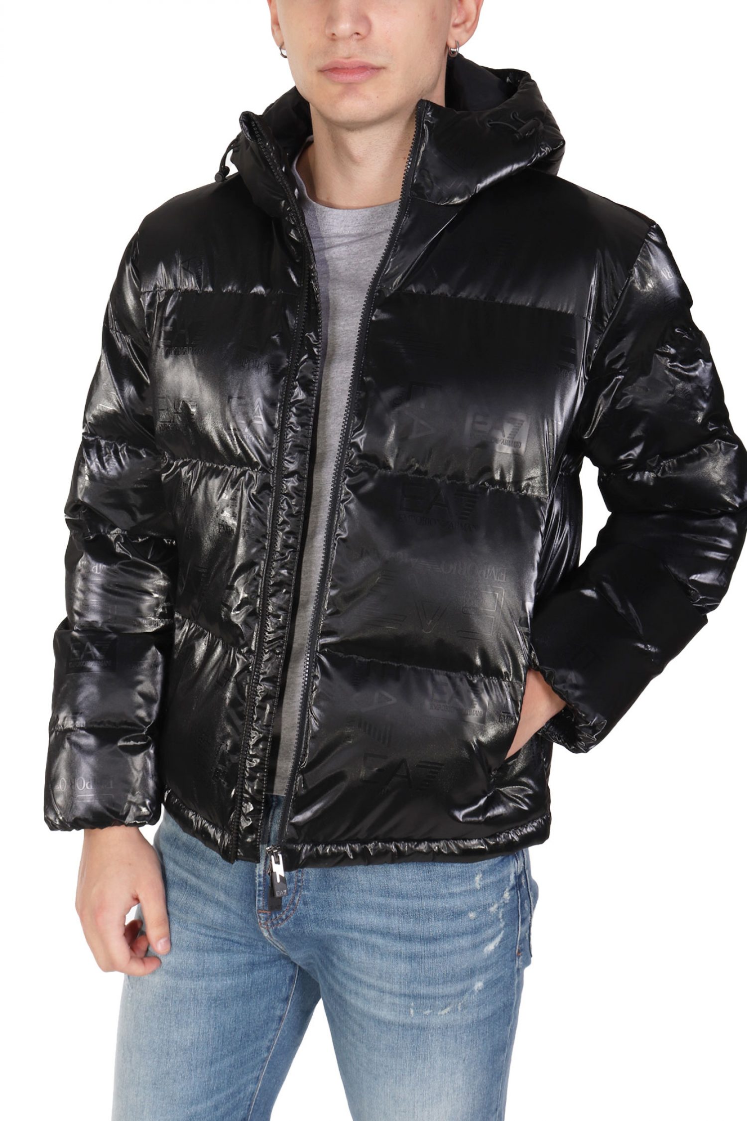 ARMANI 7 ΜΠΟΥΦΑΝ ΦΟΥΣΚΩΤΟ HOODIE LOGO ΜΑΥΡΟ