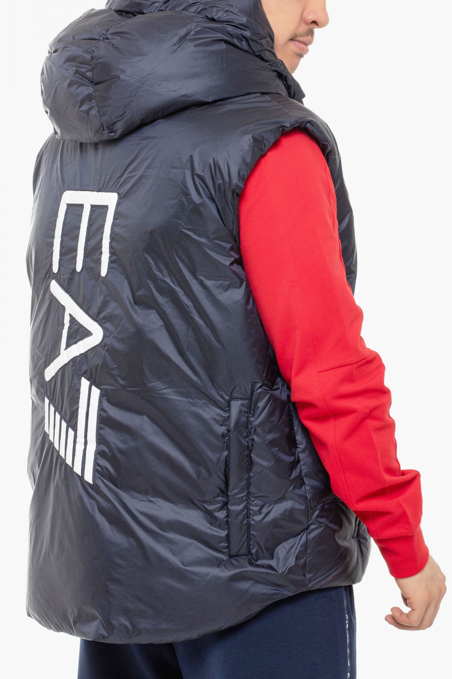 EMPORIO ARMANI ΜΠΟΥΦΑΝ ΑΜΑΝΙΚΟ REVERSIBLE HOODIE LOGO ΜΠΛΕ