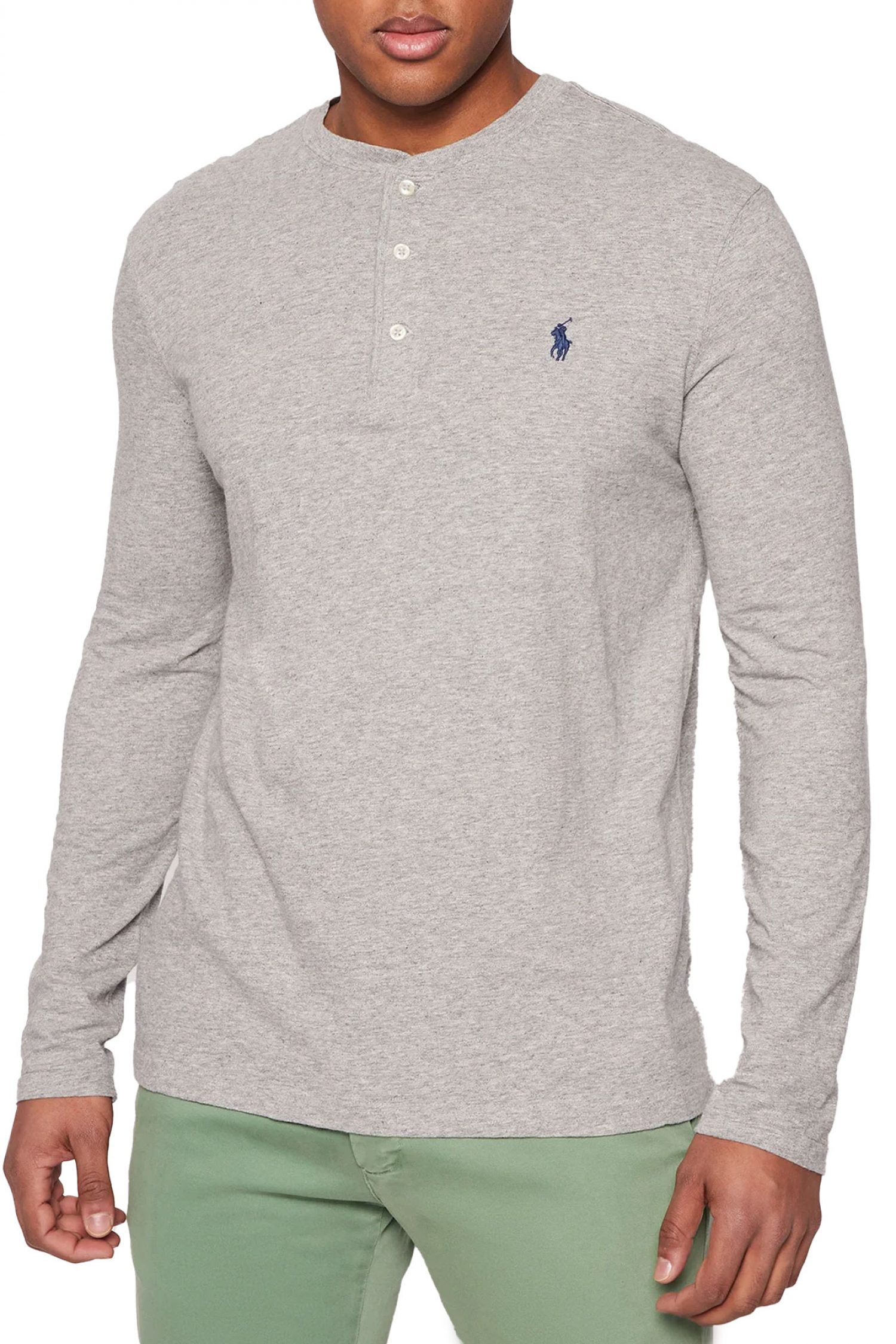 RALPH LAUREN T-SHIRT HALF BUTTON LOGO ΓΚΡΙ