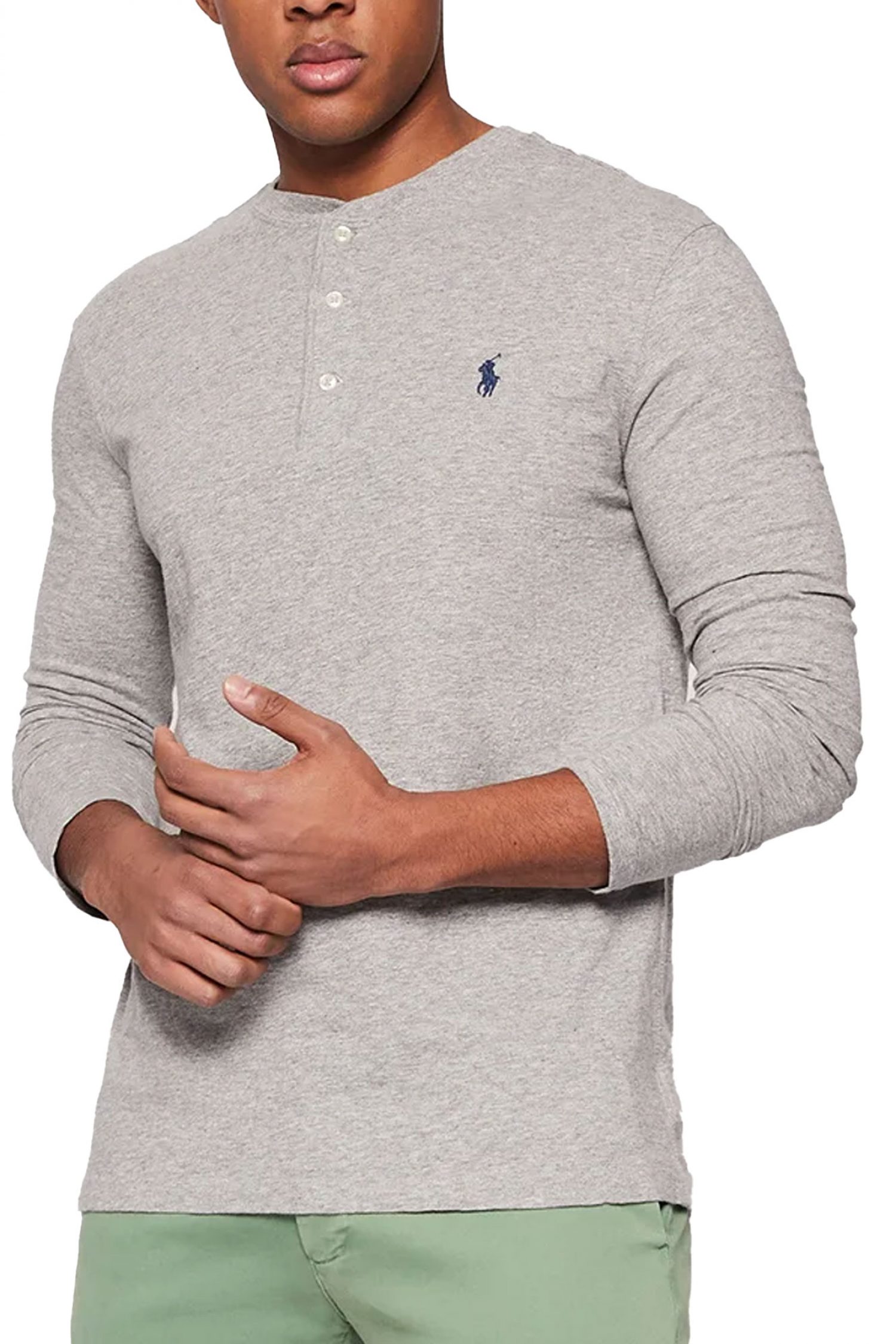 RALPH LAUREN T-SHIRT HALF BUTTON LOGO ΓΚΡΙ