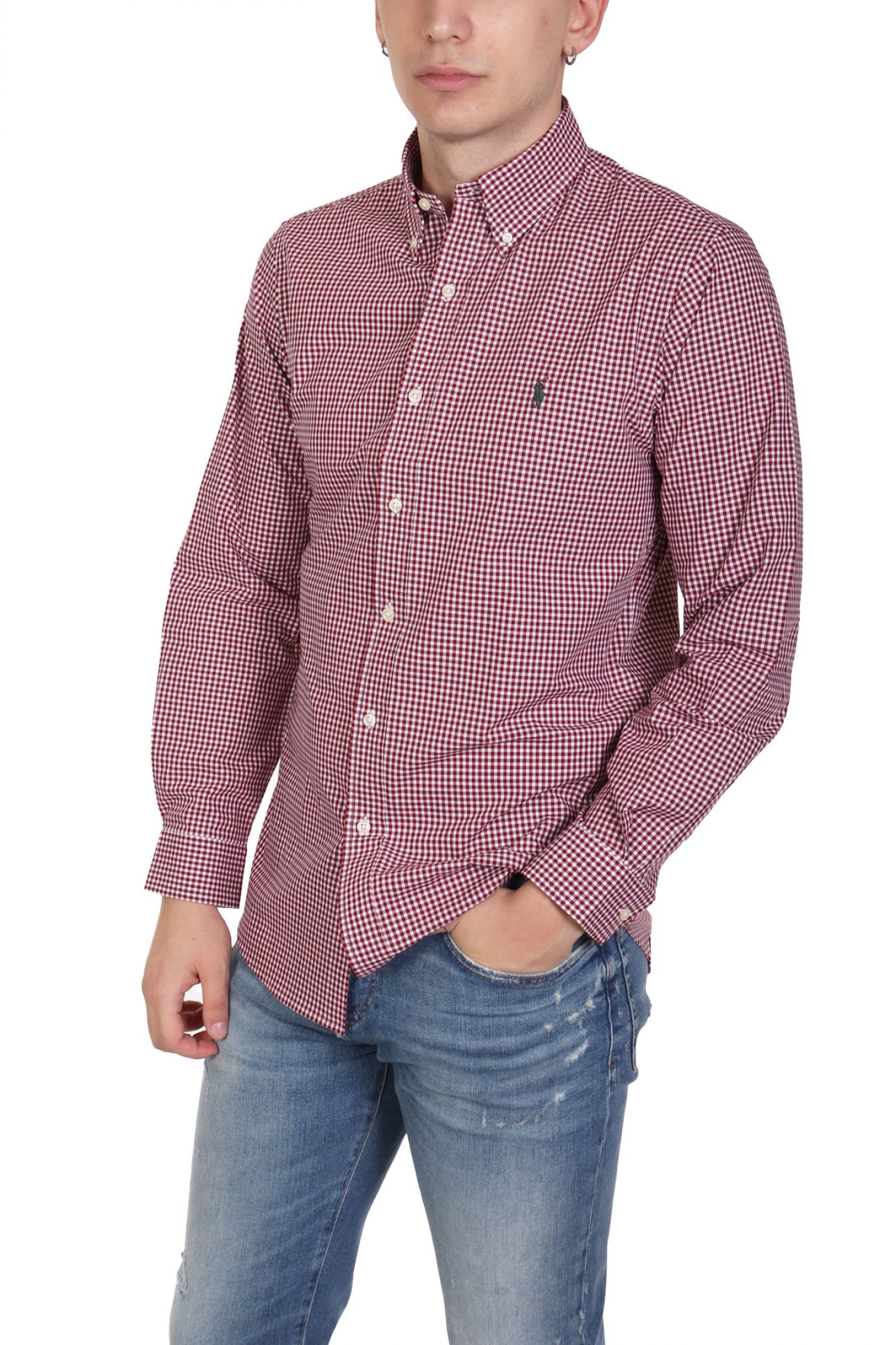 RALPH LAUREN ΠΟΥΚΑΜΙΣΟ ΚΑΡΩ BUTTON DOWN CUSTOM FIT ΜΠΟΡΝΤΩ-ΛΕΥΚΟ