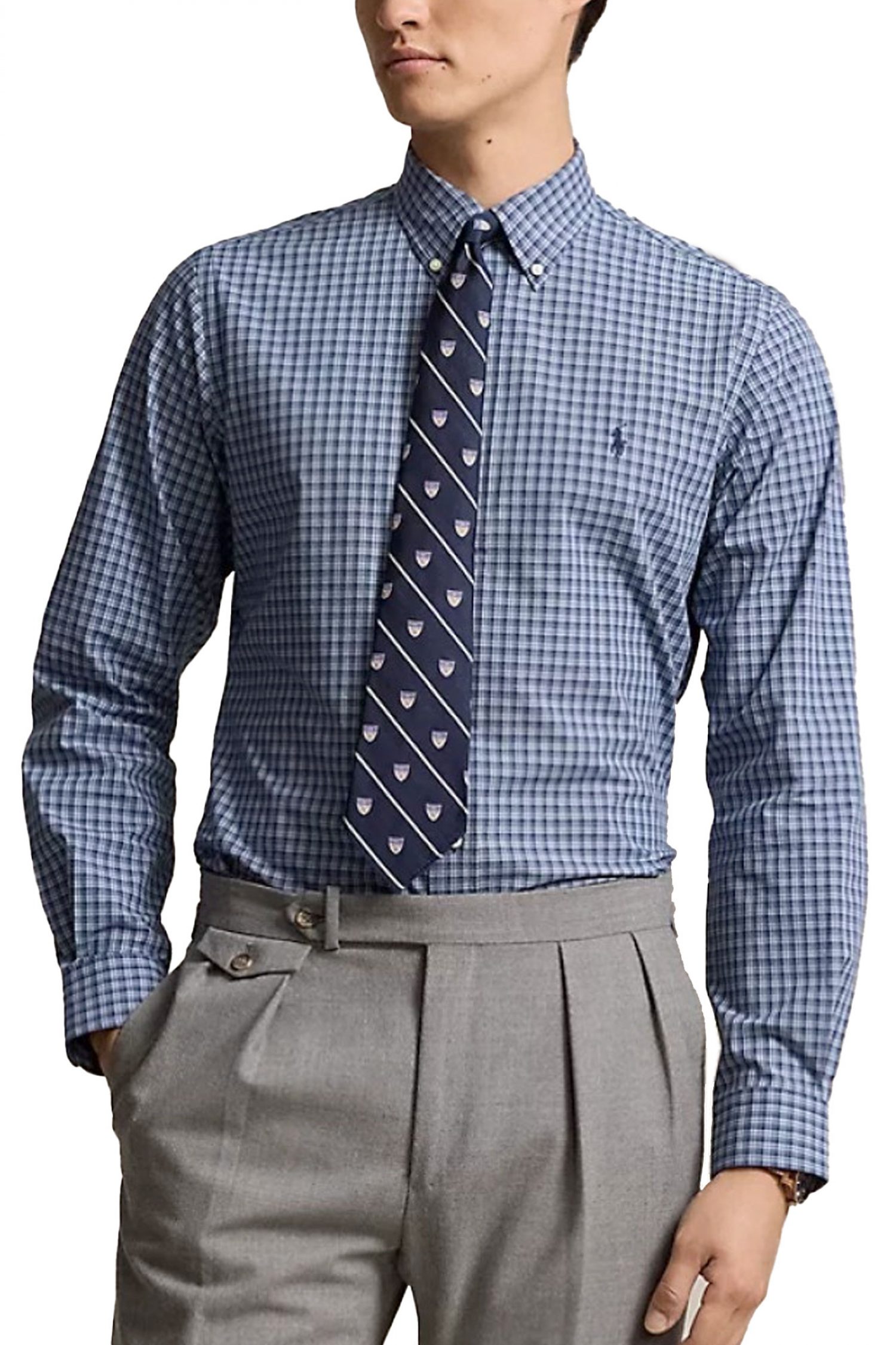 RALPH LAUREN ΠΟΥΚΑΜΙΣΟ BUTTON DOWN ΚΑΡΩ LOGO ΜΠΛΕ φωτογραφία