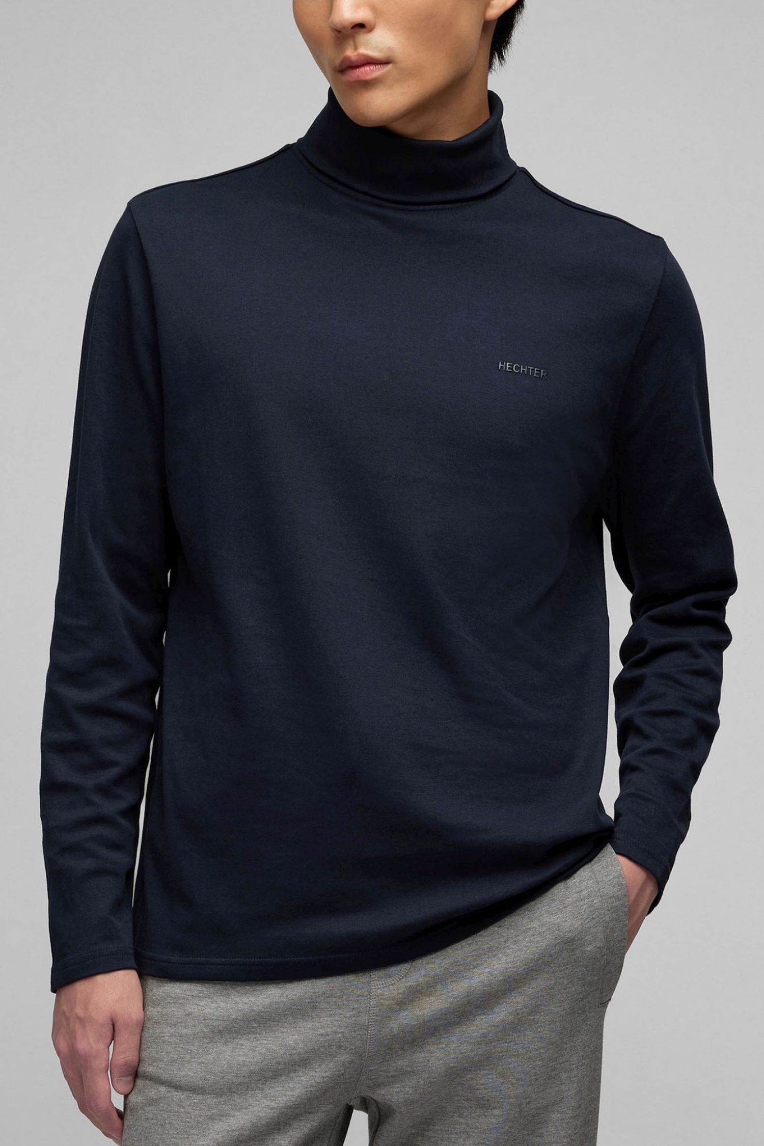 HECHTER T-SHIRT JERSEY ROLLNECK LOGO ΜΠΛΕ