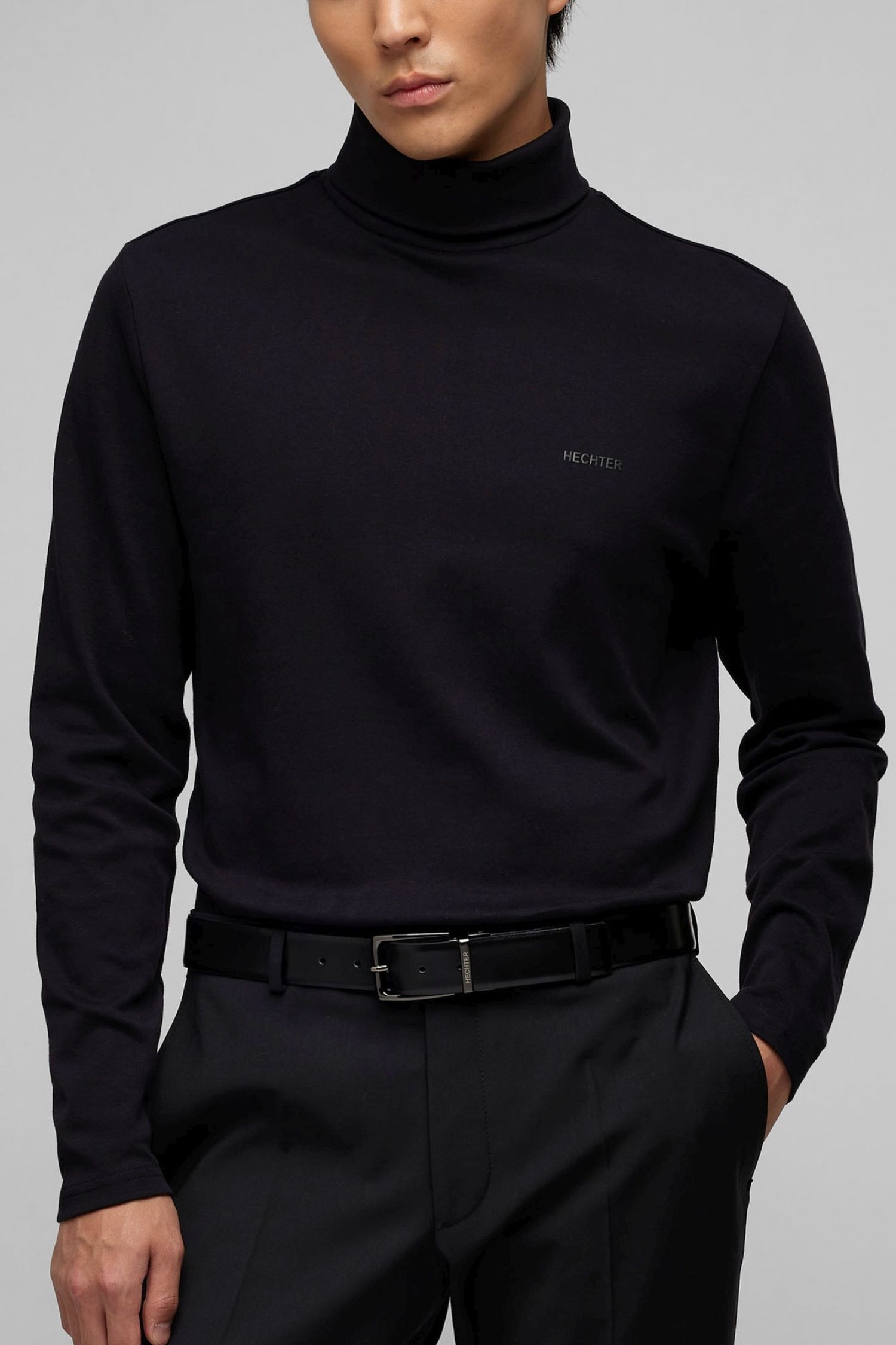 HECHTER T-SHIRT JERSEY ROLLNECK LOGO ΜΑΥΡΟ