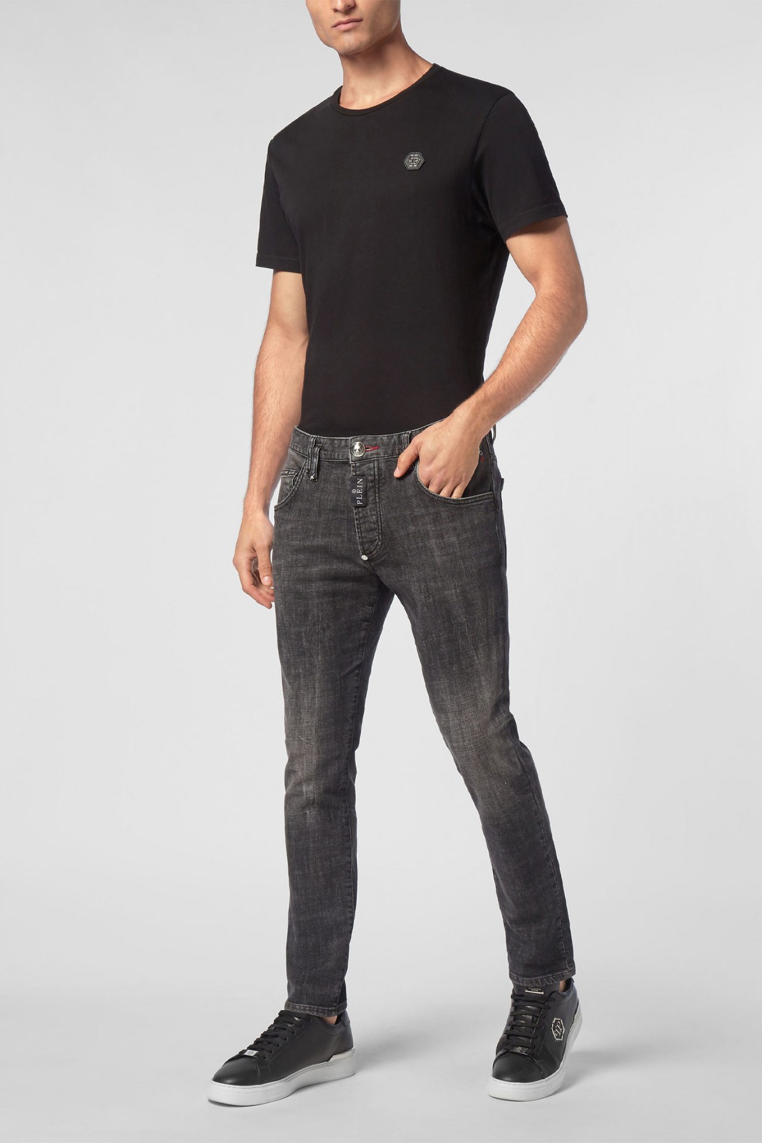 PHILIPP PLEIN ΠΑΝΤΕΛΟΝΙ JEANS SKINNY FIT LOGO ΜΕΤΑΛΛΙΚΟ ΓΚΡΙ φωτογραφία