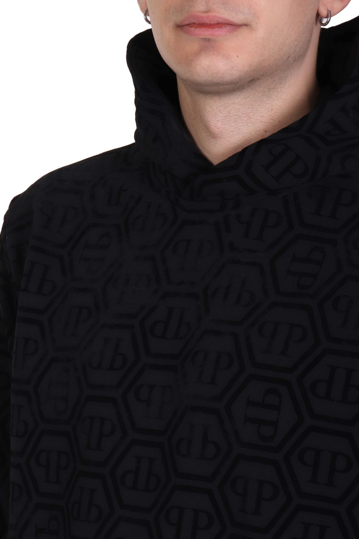 PHILIPP PLEIN ΦΟΥΤΕΡ HOODIE ALL OVER MONOGRAM ΤΣΕΠΕΣ ΜΑΥΡΟ φωτογραφία
