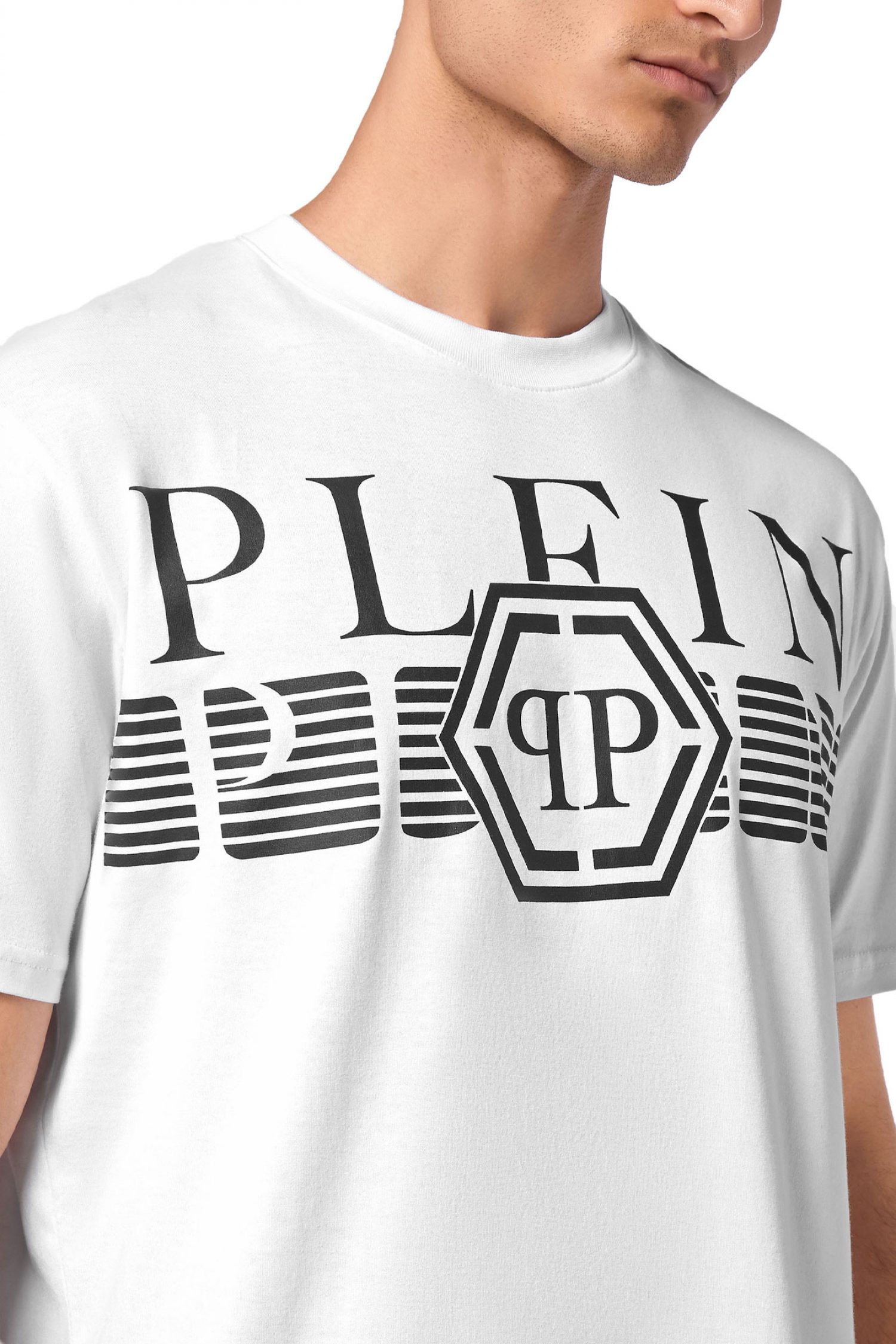PHILIPP PLEIN T-SHIRT ROUND NECK SS LOGO ΛΕΥΚΟ φωτογραφία