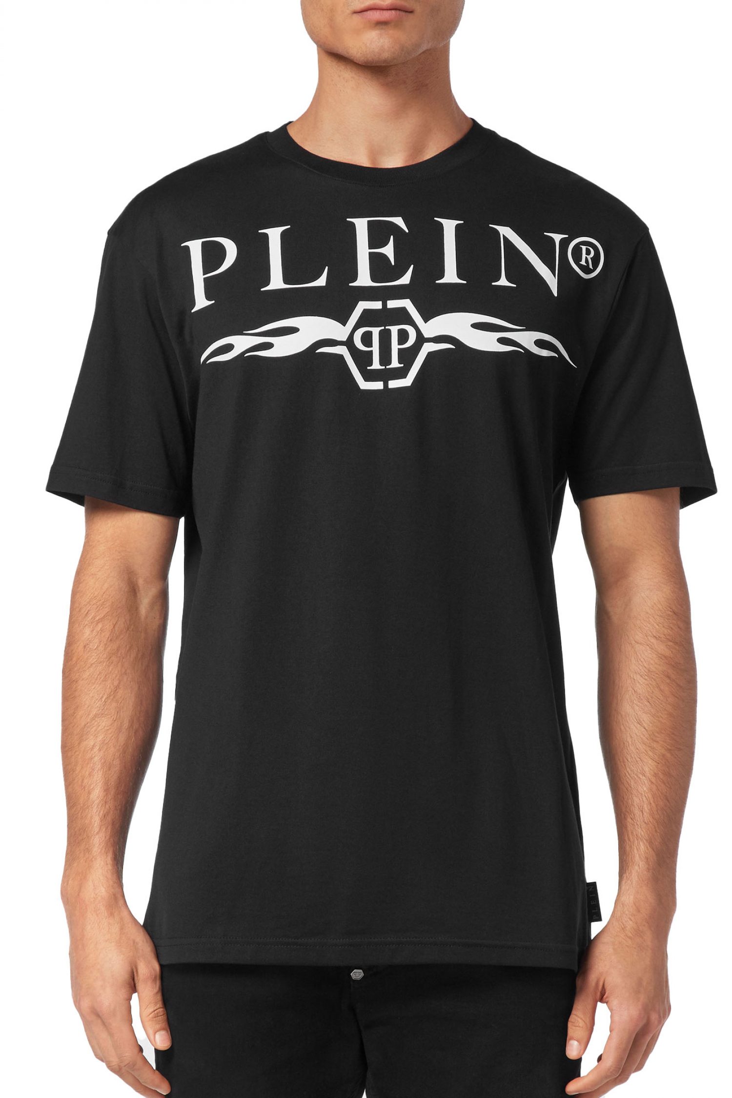 PHILIPP PLEIN T-SHIRT ROUND NECK SS LOGO ΜΑΥΡΟ φωτογραφία