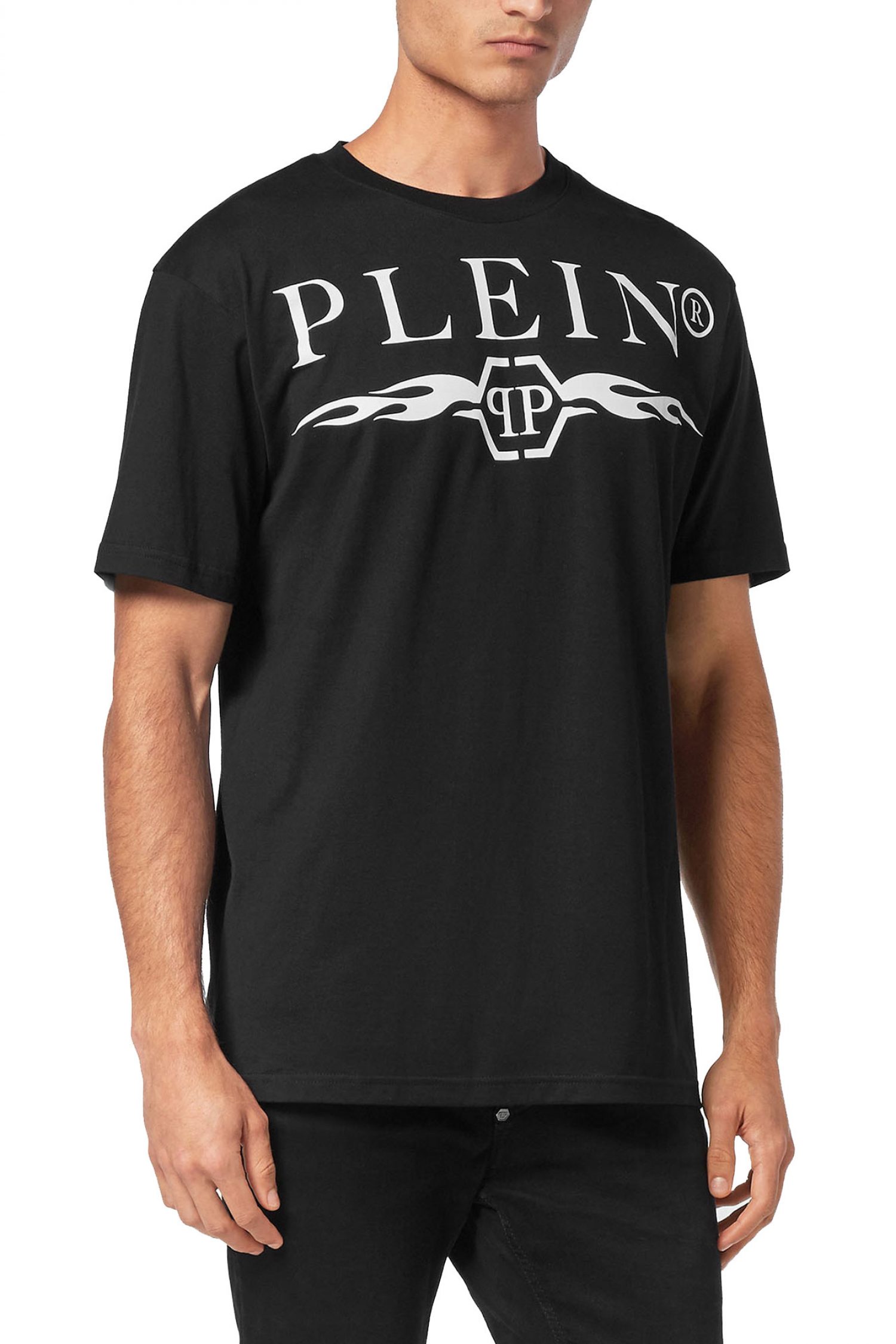 PHILIPP PLEIN T-SHIRT ROUND NECK SS LOGO ΜΑΥΡΟ φωτογραφία