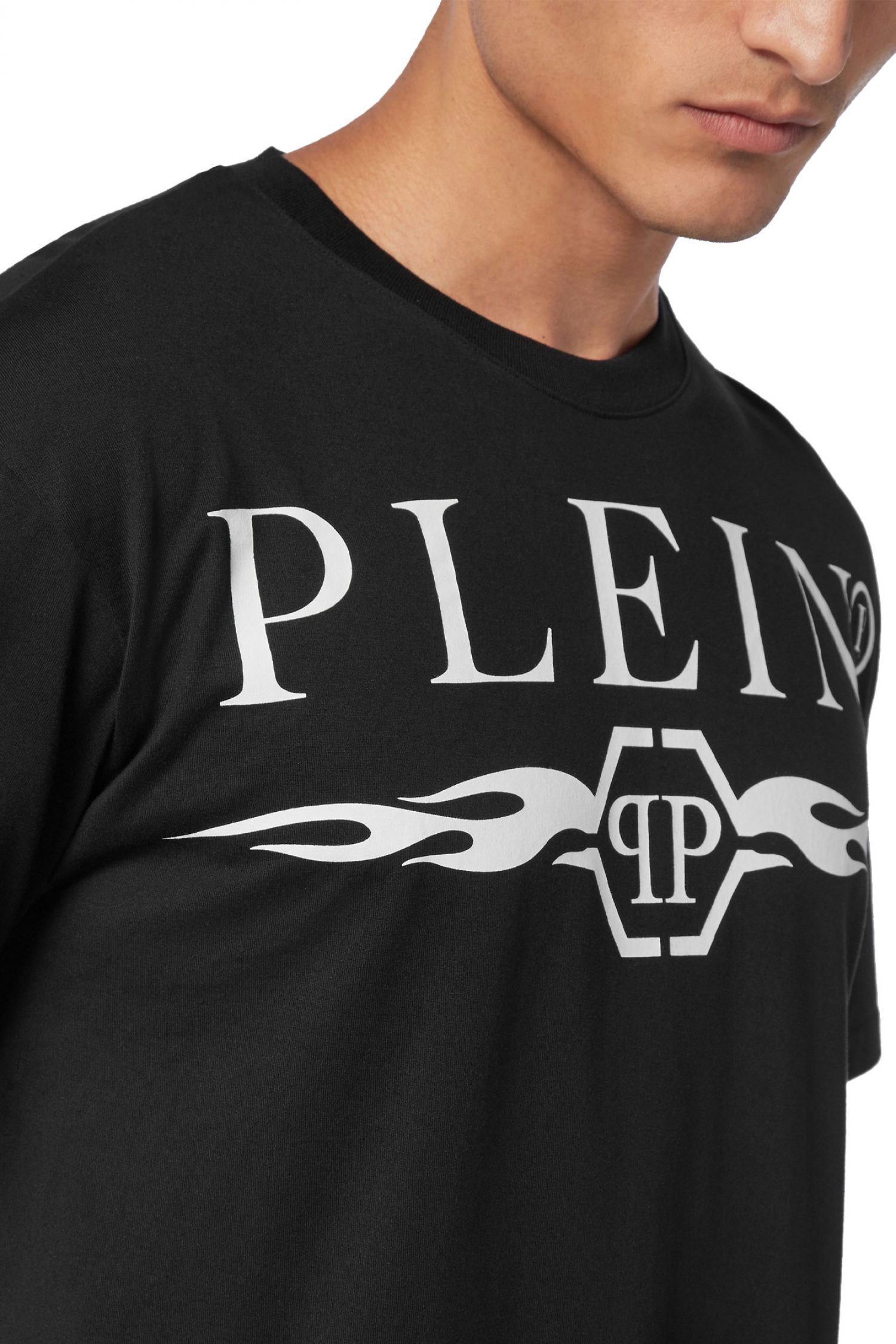 PHILIPP PLEIN T-SHIRT ROUND NECK SS LOGO ΜΑΥΡΟ φωτογραφία